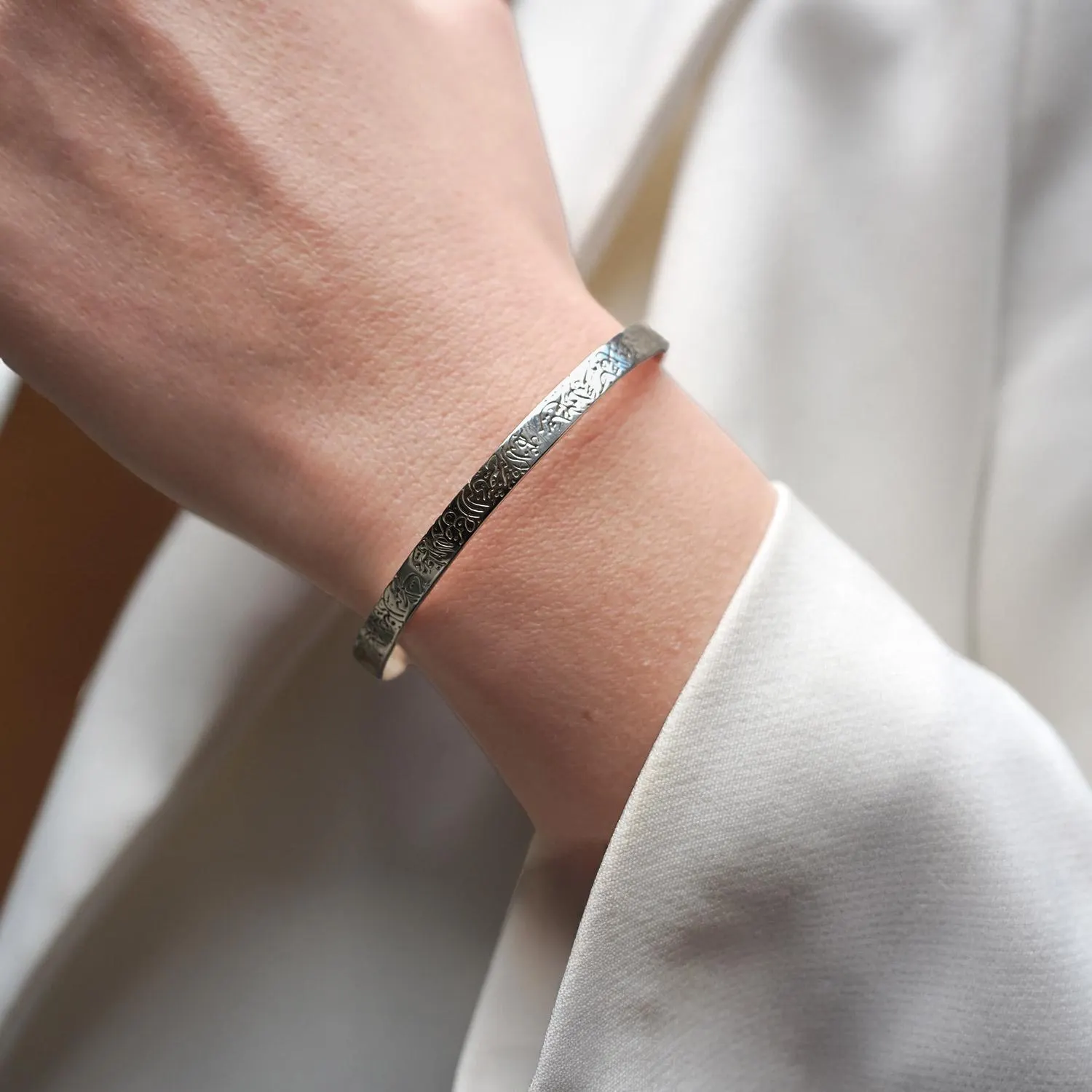 Ayatul Kursi Written Silver Cuff Bracelet, Gold Color 925 Sterling Silver, Islamic and Arabic Jewelry, Muslim Gifts, Ramadan & Eid Gifts