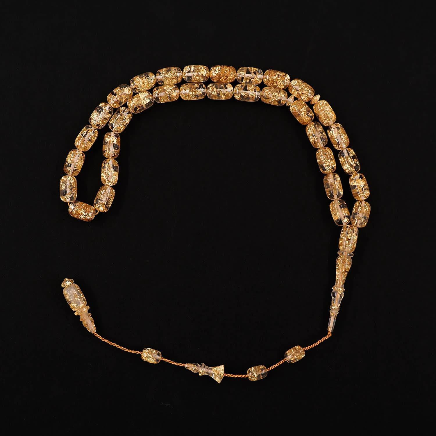 Gold-Leafed 33 Bead Tasbeeh, Unique Misbaha for Dhikr, Plexiglass Islamic Prayer Beads, Muslim Gift for Men