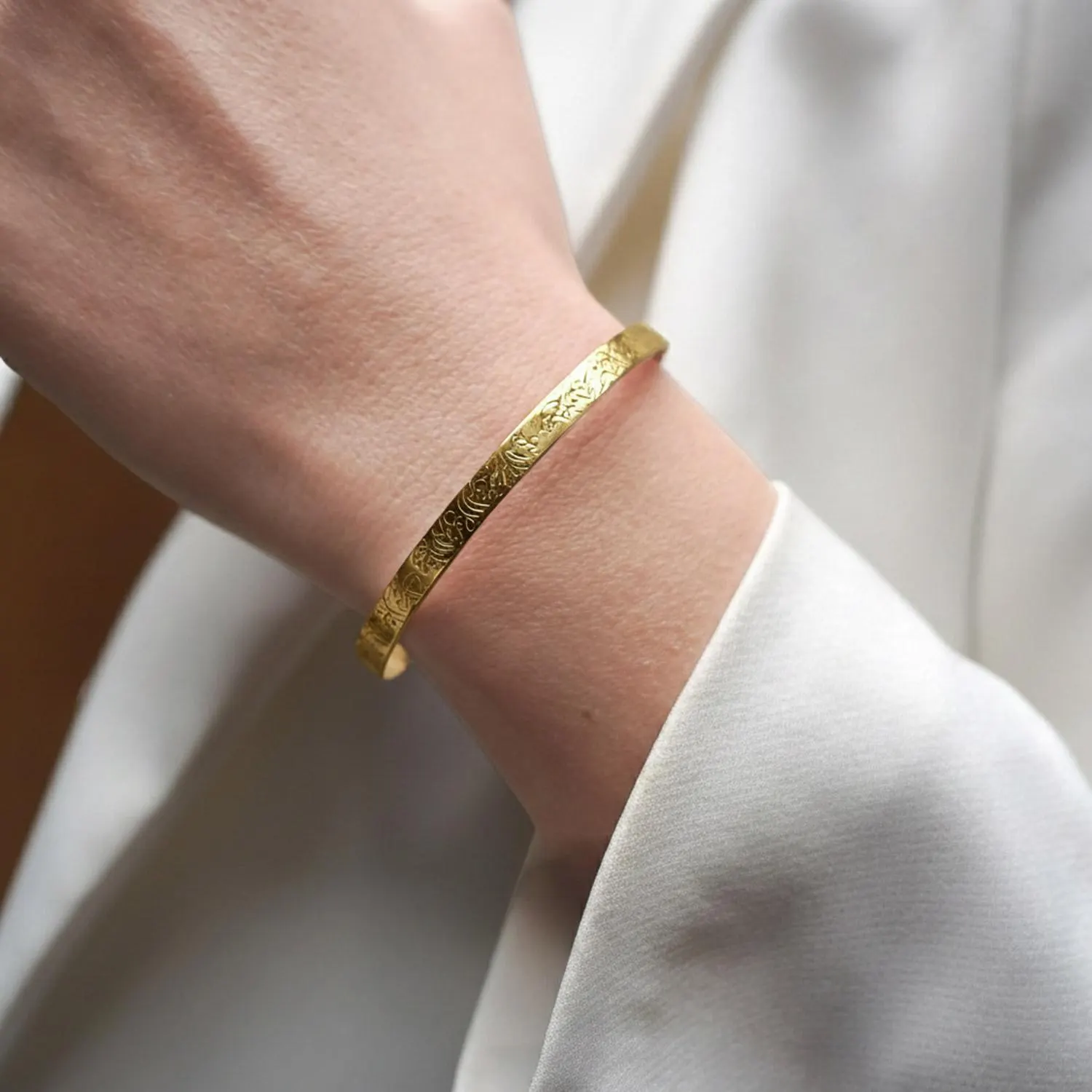 Ayatul Kursi Written Silver Cuff Bracelet, Gold Color 925 Sterling Silver, Islamic and Arabic Jewelry, Muslim Gifts, Ramadan & Eid Gifts