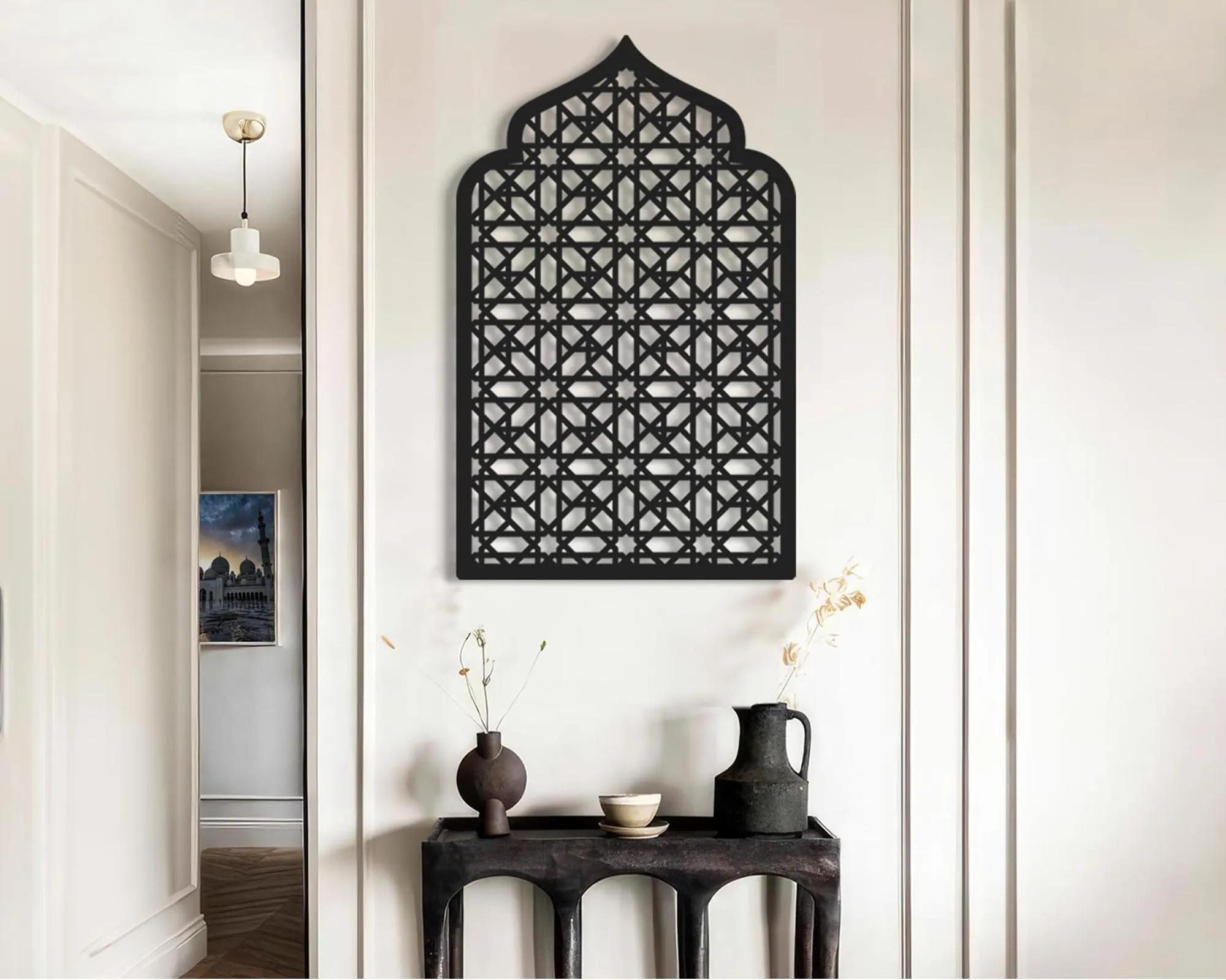 Mihrab Shaped Metal Wall Art, Moroccan Wall Decor, Arabic Wall Art, Geometric Arch Panel, Islamic Gift, Muslim Home Decor