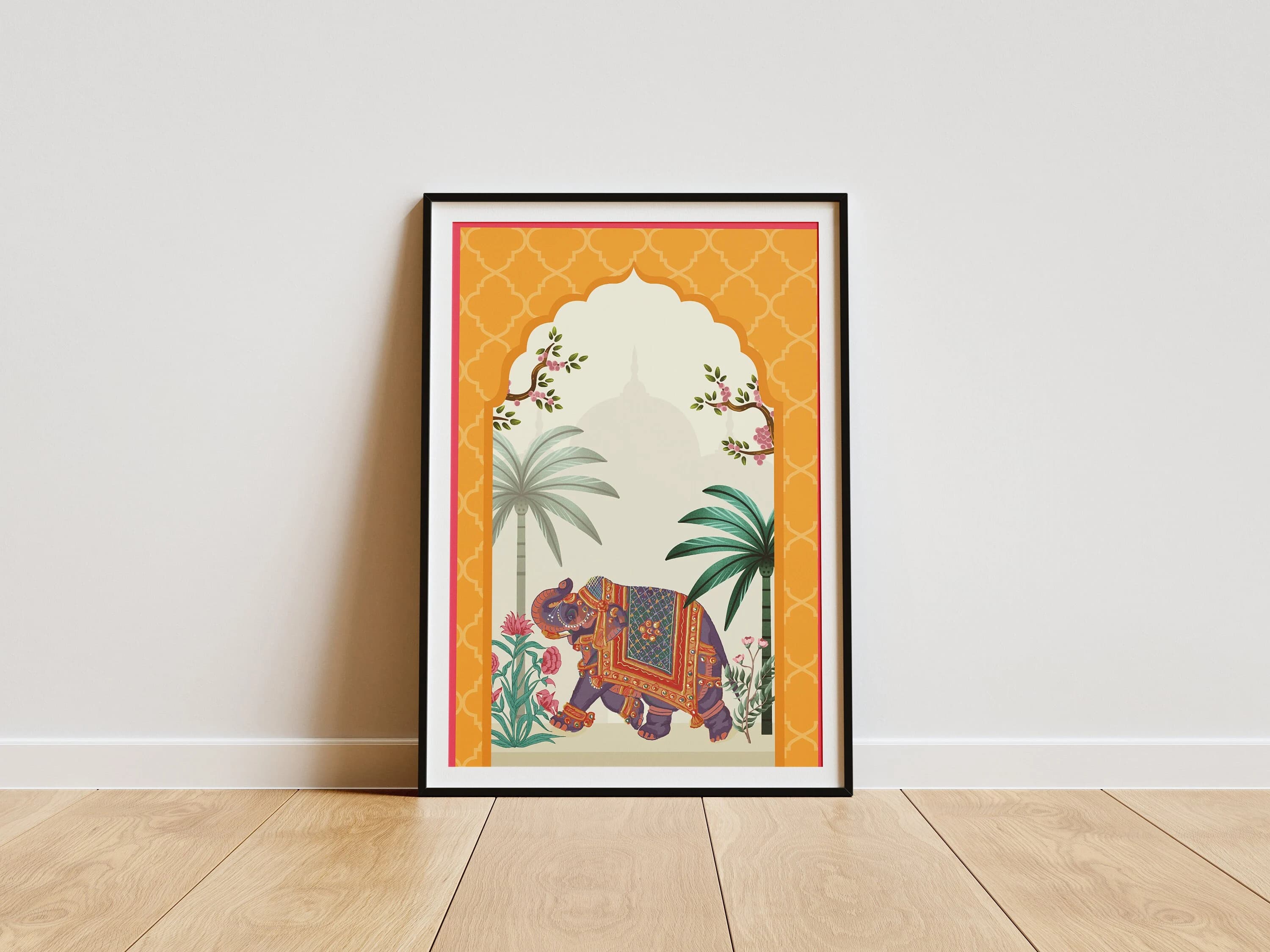 Royal Elephant Wall Print, Indian Art, Home Decor, Mughal-Inspired Digital Art