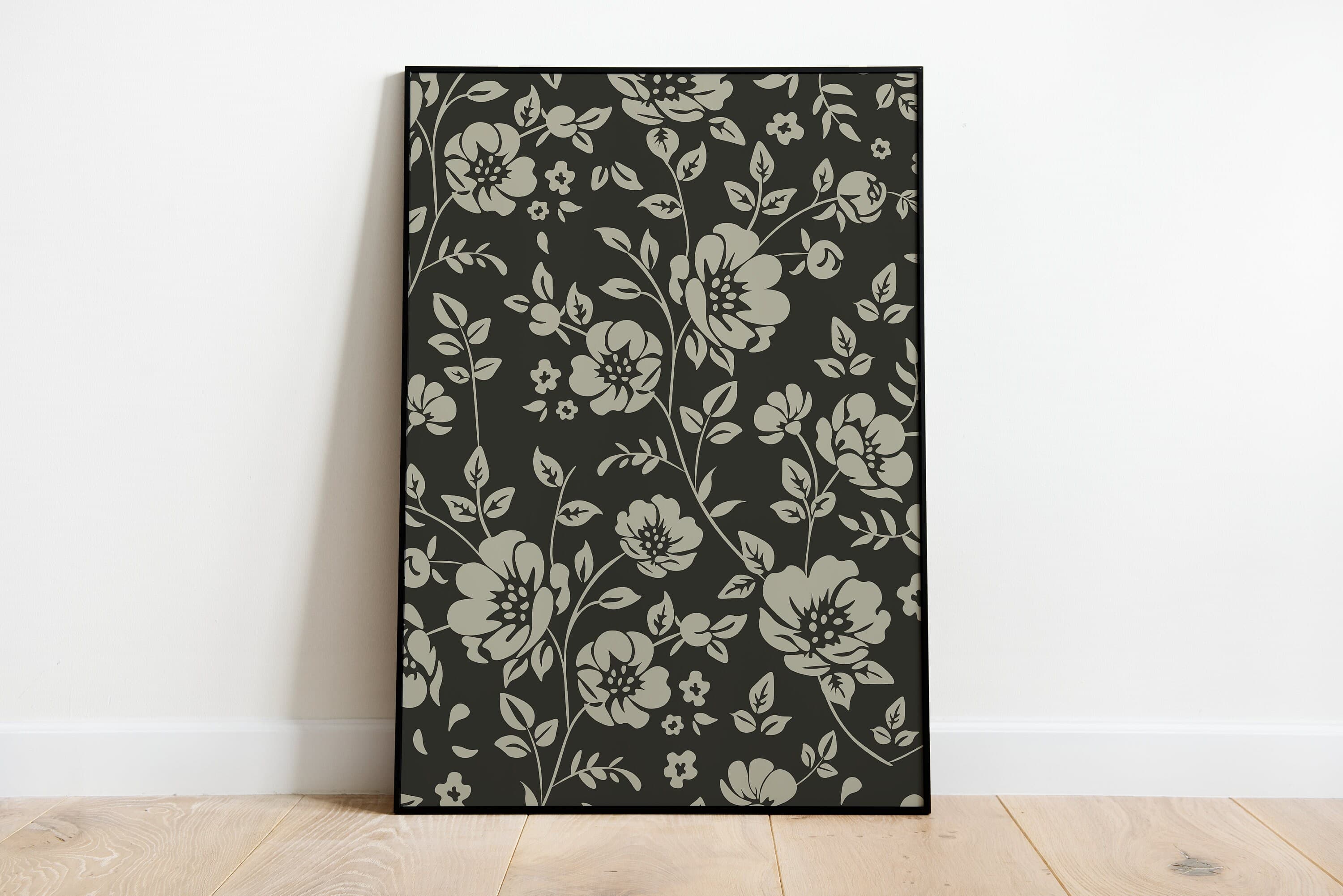 Indian Floral Art Print: Black and White Chintz Design (Digital Download)