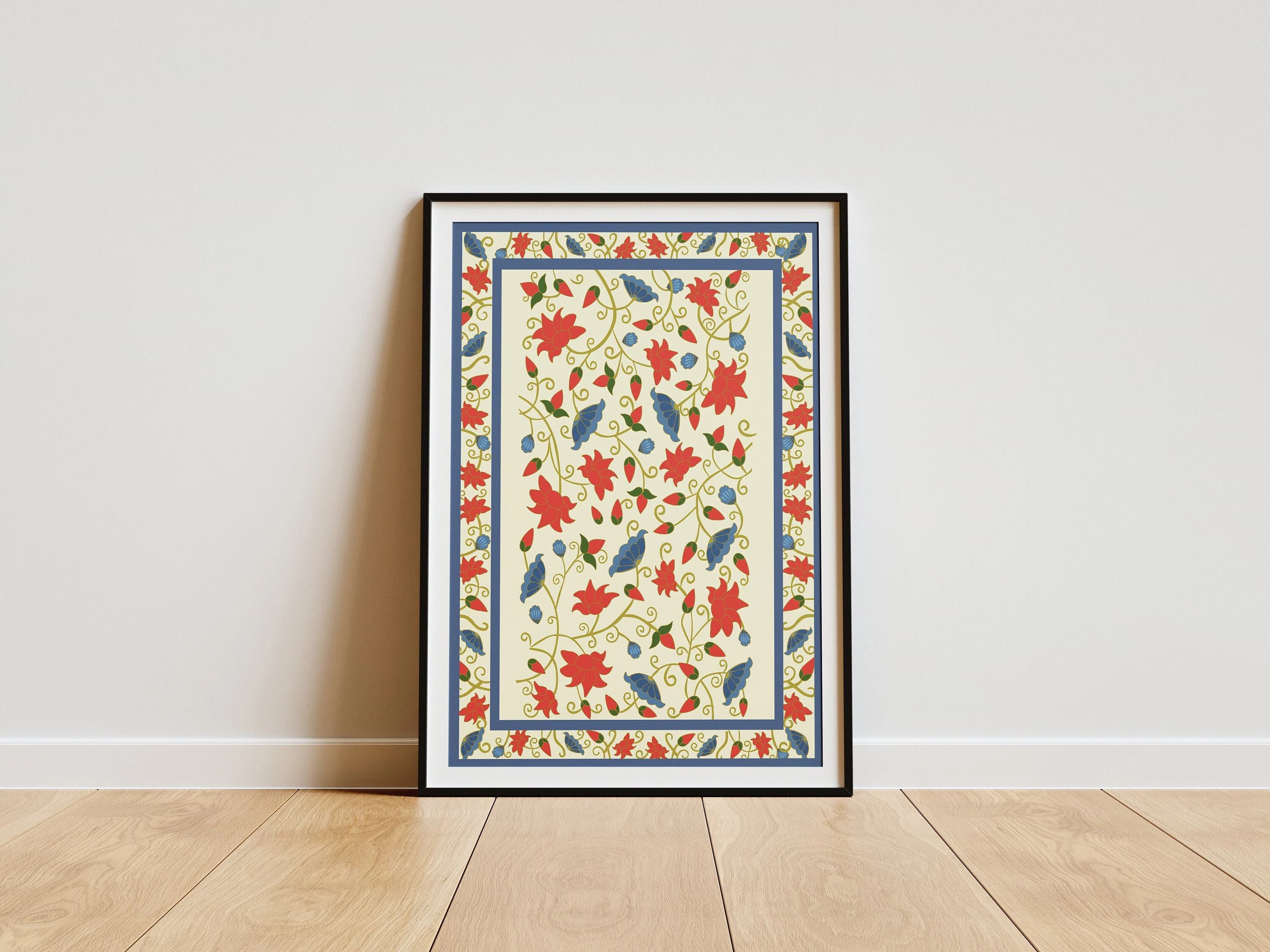 Meenakari Pattern Indian Folk Art Print, Traditional Floral Home Wall Decor
