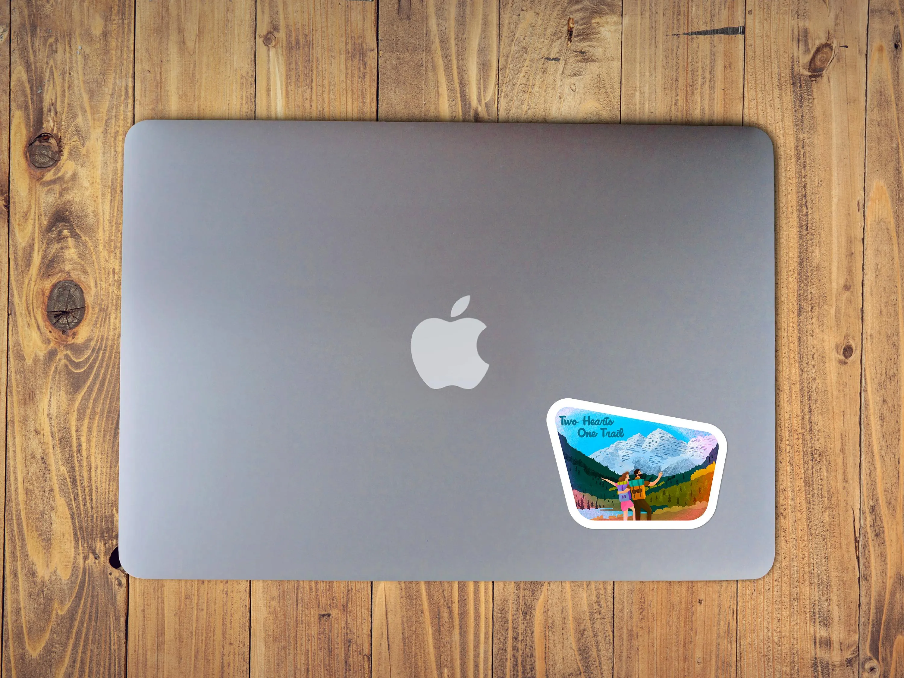 Two Hearts, One Trail - Hiker Valentine - Hiker Engagement Gift - Waterproof Vinyl Sticker - image 2