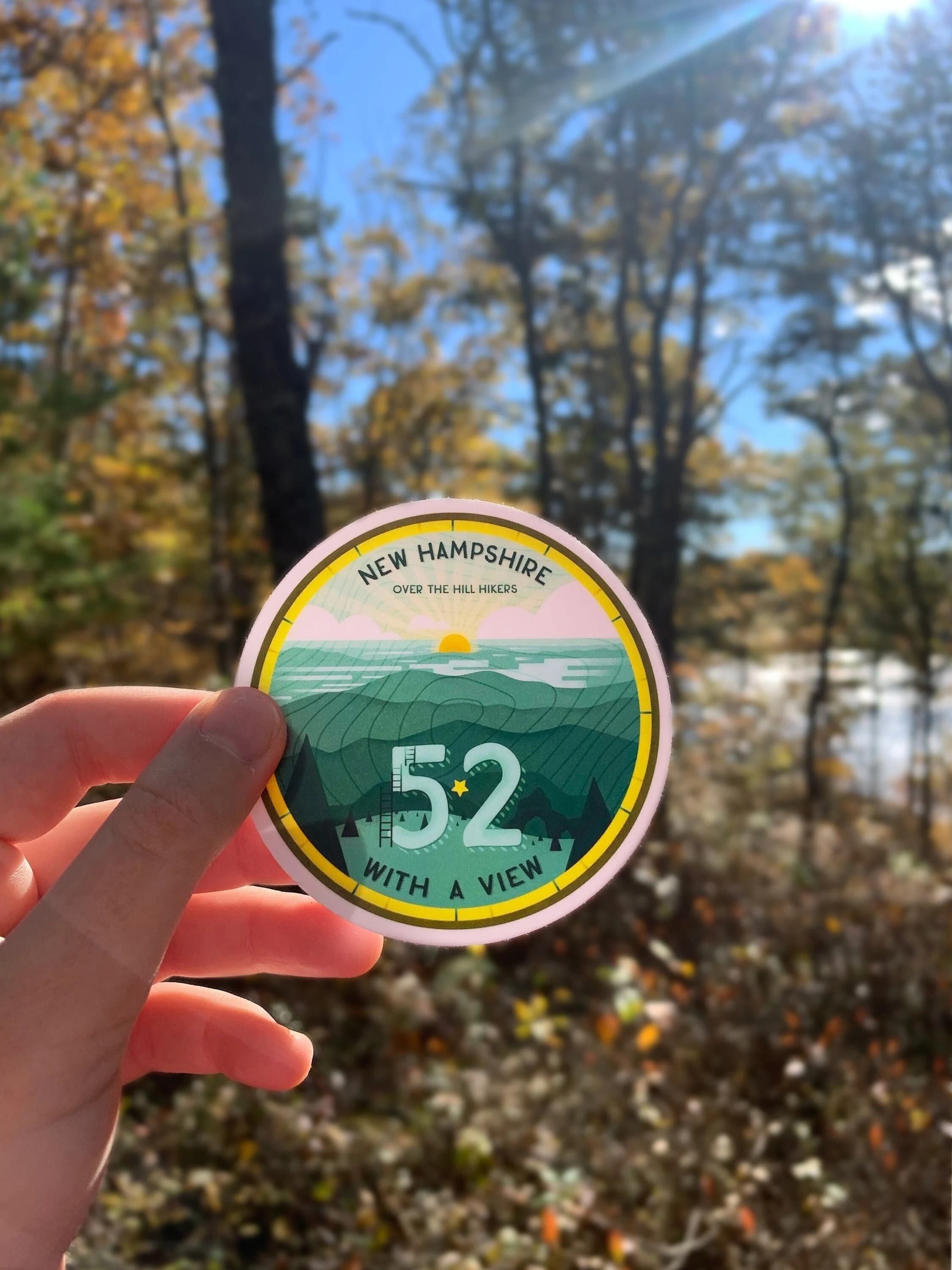 52 With A View | New Hampshire White Mountains, NH Sticker, Over the Hill Hikers, Vinyl Sticker