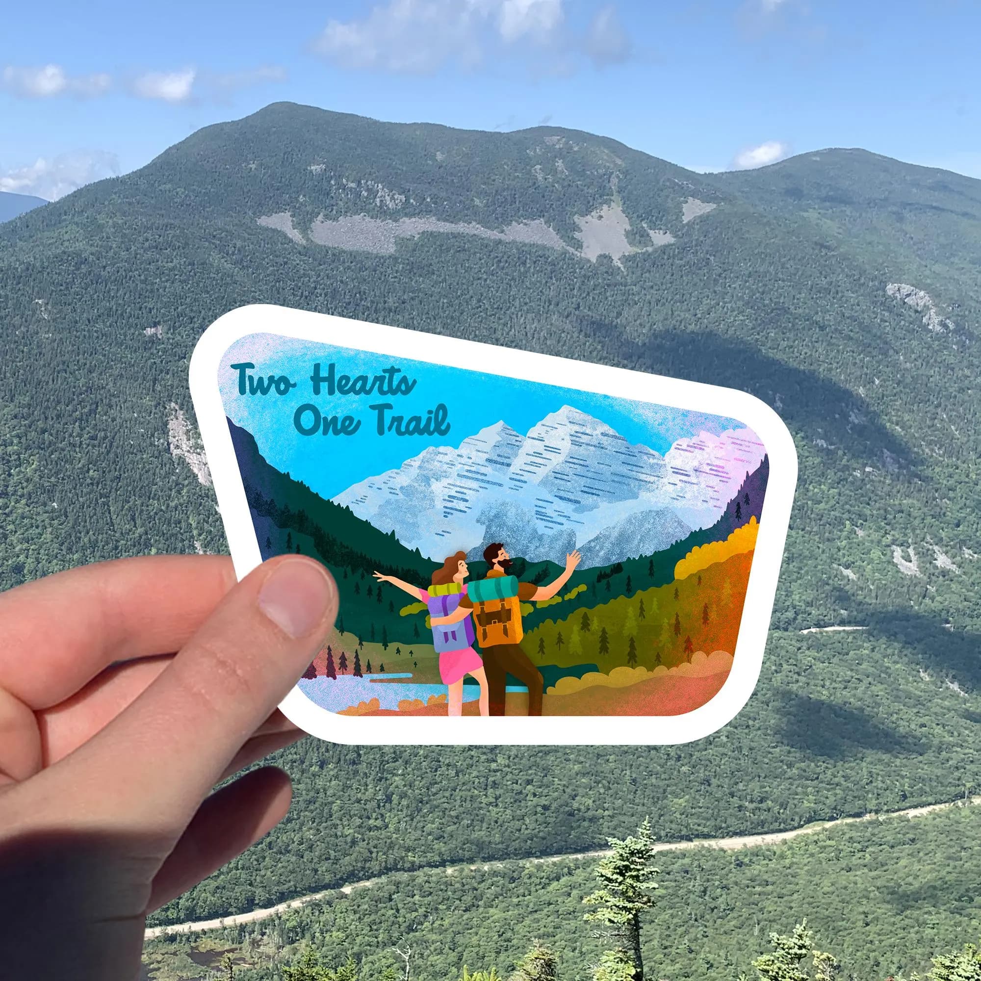 Two Hearts, One Trail - Hiker Valentine - Hiker Engagement Gift - Waterproof Vinyl Sticker - image 4