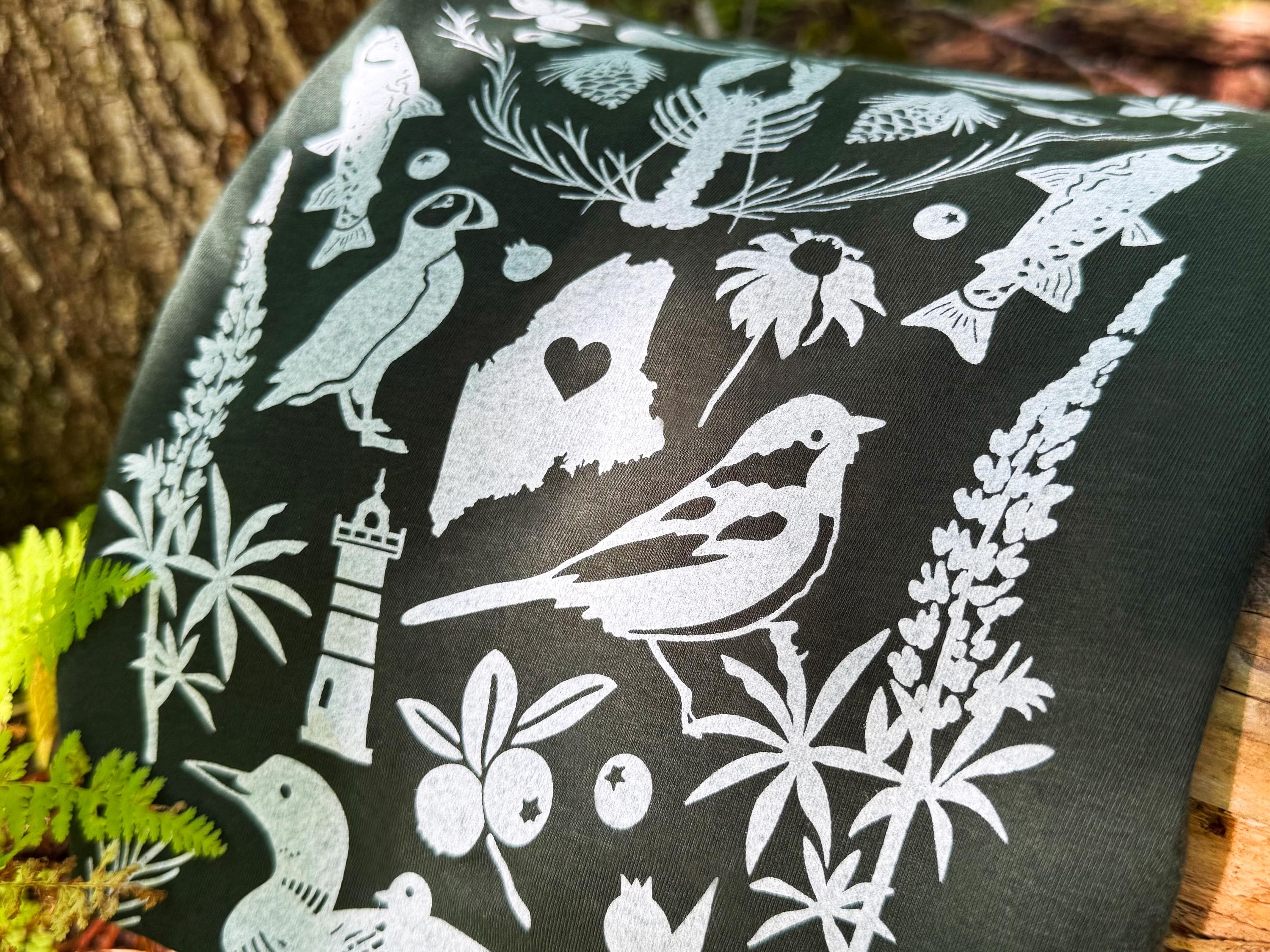 Handmade Maine T-Shirt, Forest Green Cotton Tee, Loon Design - image 3