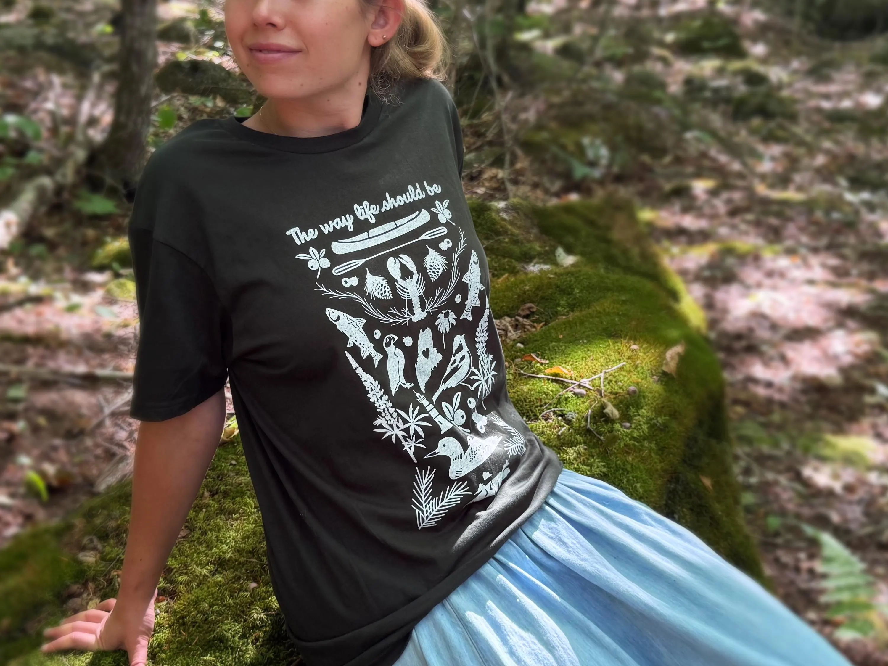 Handmade Maine T-Shirt, Forest Green Cotton Tee, Loon Design - image 5