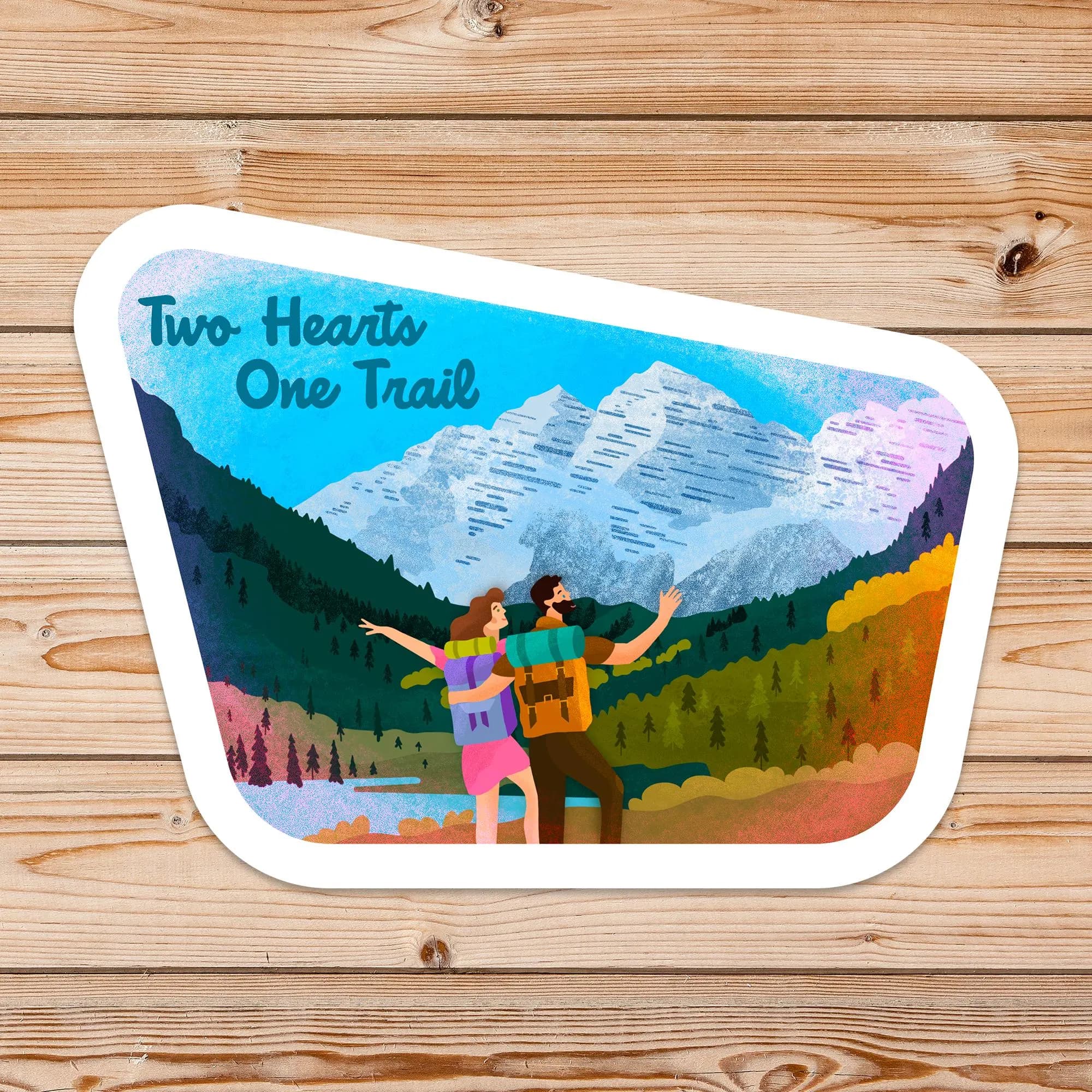 Two Hearts, One Trail - Hiker Valentine - Hiker Engagement Gift - Waterproof Vinyl Sticker - image 3