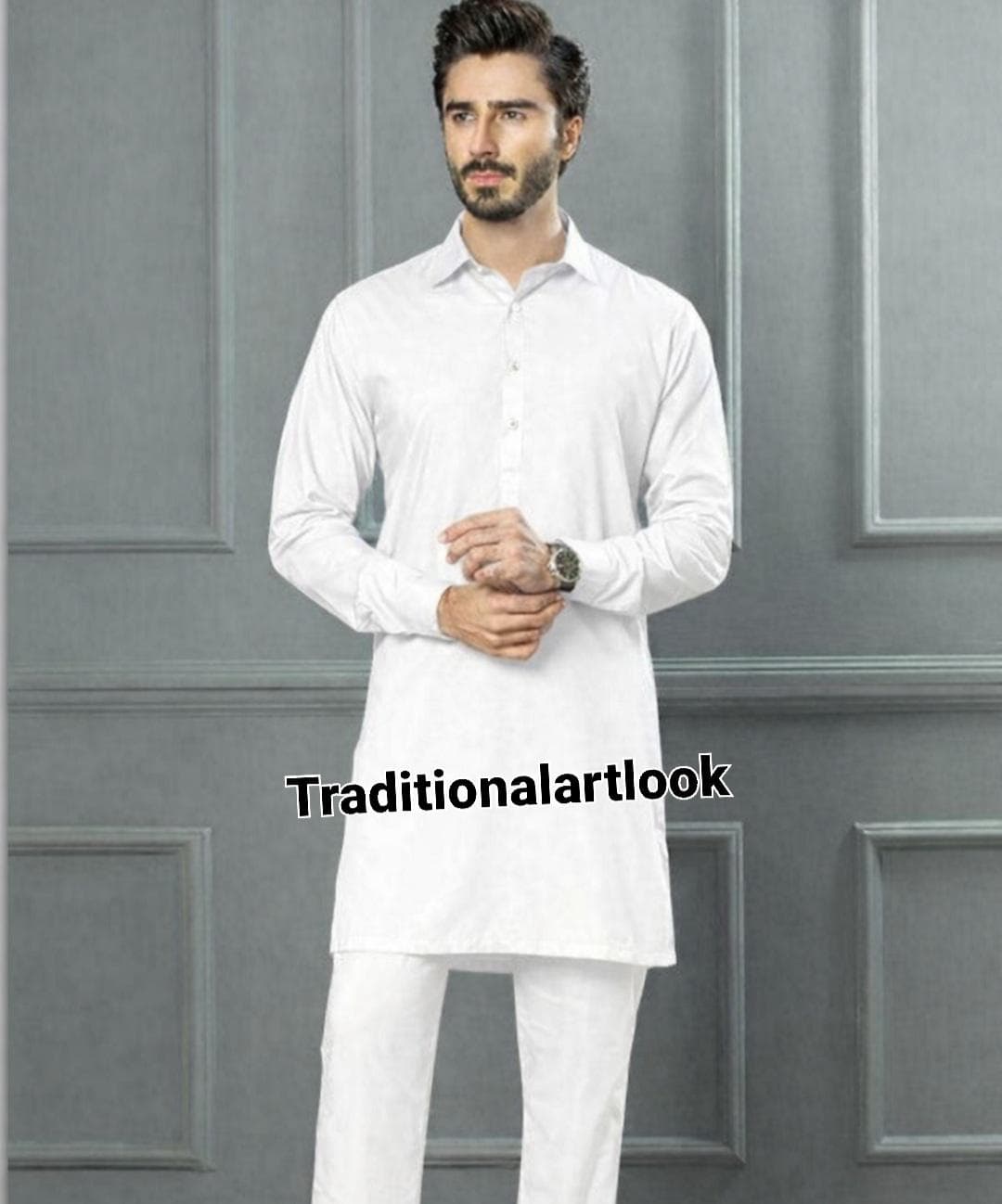 Men's Cotton Pathani kurta, Ethnic Wear Wedding Festival Outfit Black color, - image 4