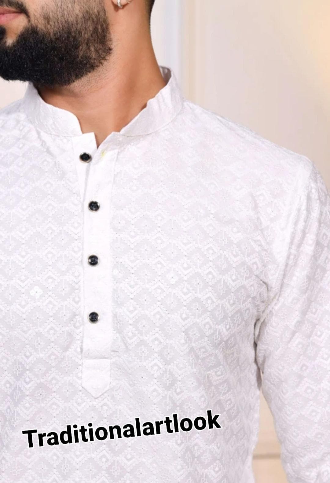 White color Chikankari kurta for men, Indian Wedding Outfit, Party wear Suit, - image 4