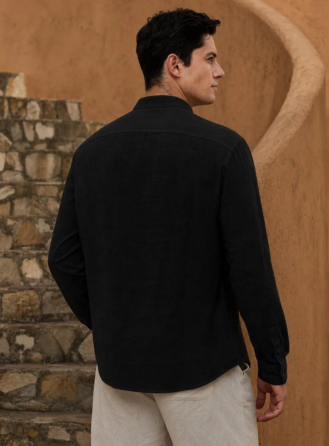 Black color Cotton Short Kurta: Handmade Indian Wedding Outfit, - image 3