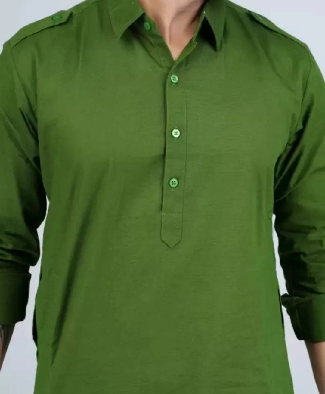 Mens Pathani kurta Cotton kurta Pajama set, Indian wedding Outfit Green color, - image 5