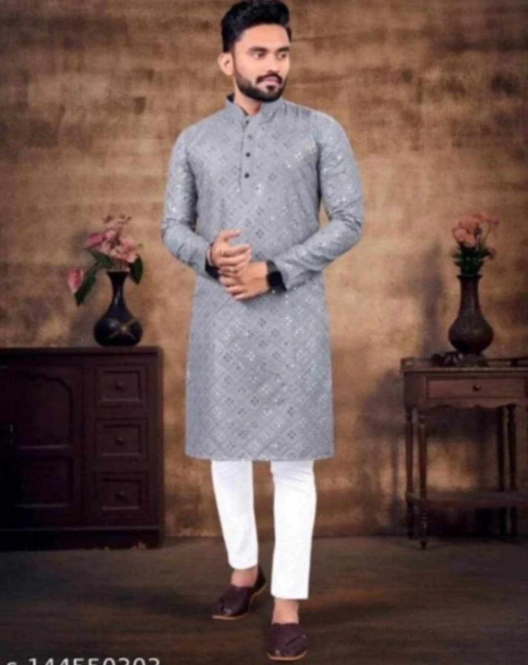 Yellow color Mirror Work Cotton Kurta Pajama Set, Indian Wedding Outfit, - image 4