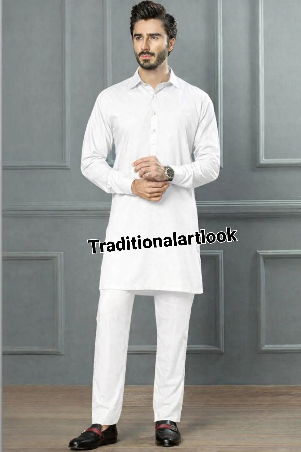 Men's Cotton Pathani kurta, Ethnic Wear Wedding Festival Outfit Black color, - image 3