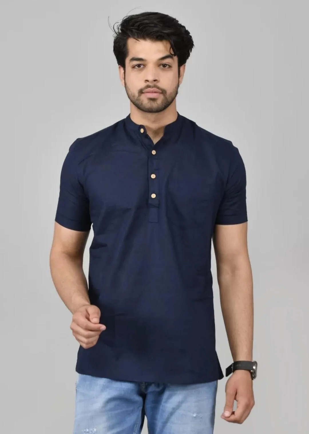 Cotton Short Kurta man, Half Sleeve Comfortable Easy Washable, Orange color Indian Outfit, - image 5