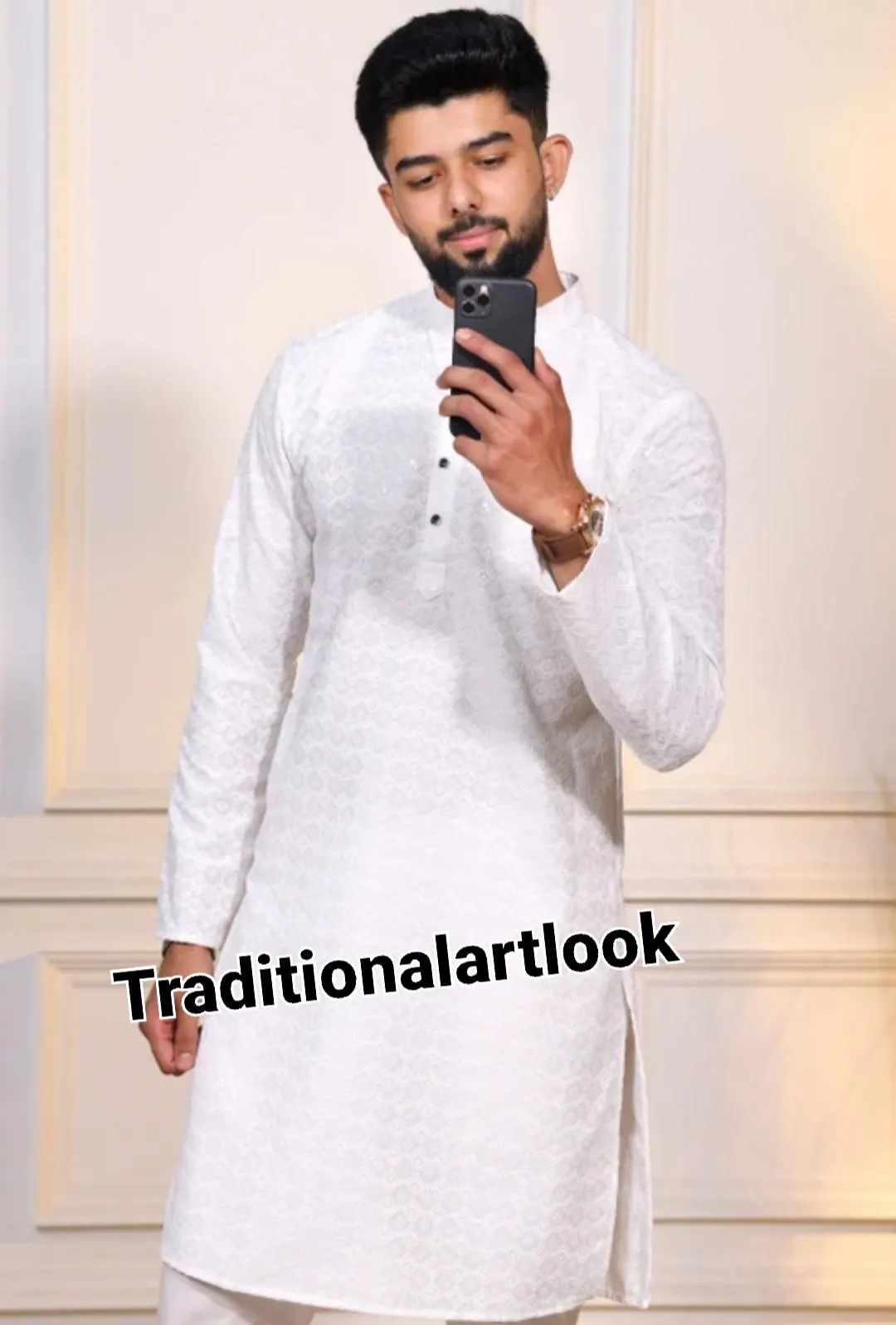 White color Chikankari kurta for men, Indian Wedding Outfit, Party wear Suit, - image 2