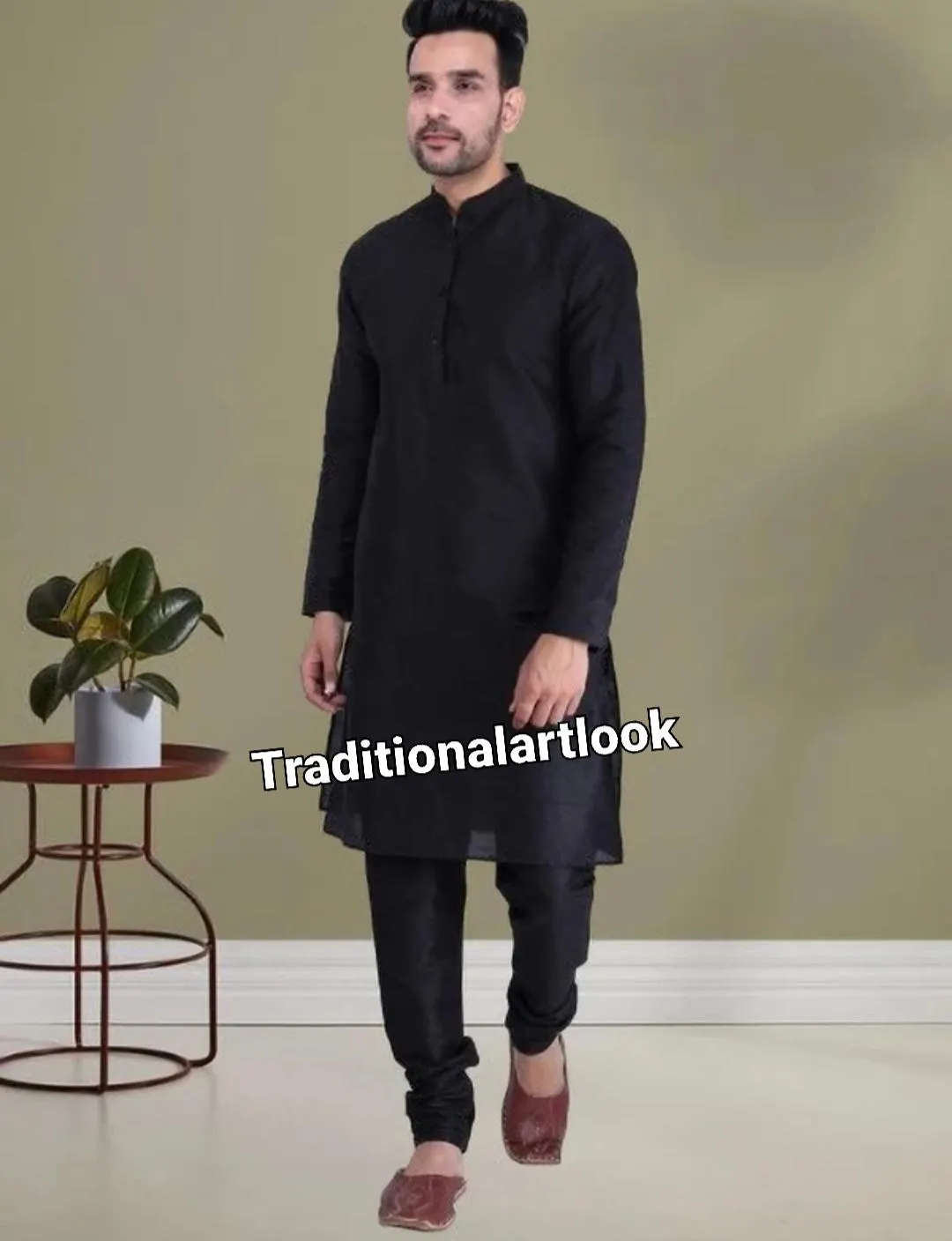 Man kurta Banarsi Silk kurta pajama | indian Ethnic Wear Black color Wedding Outfit, - image 5