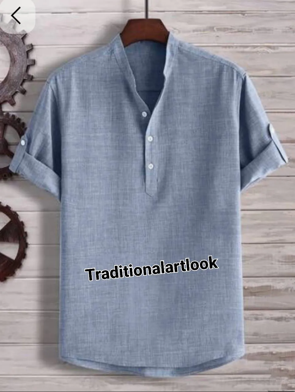 Short Cotton kurta Plain, Casual Tunic Lightweight Indian Shirt, Grey color Half Sleeve