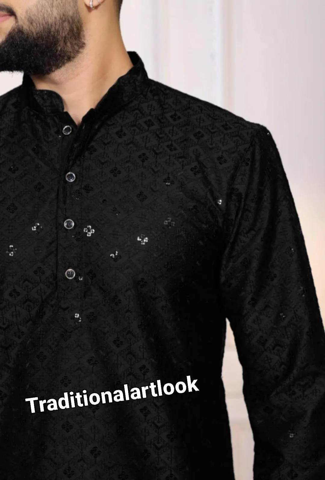 Black color Chikankari kurta for men, Indian Wedding Outfit, Party wear Suit, - image 5