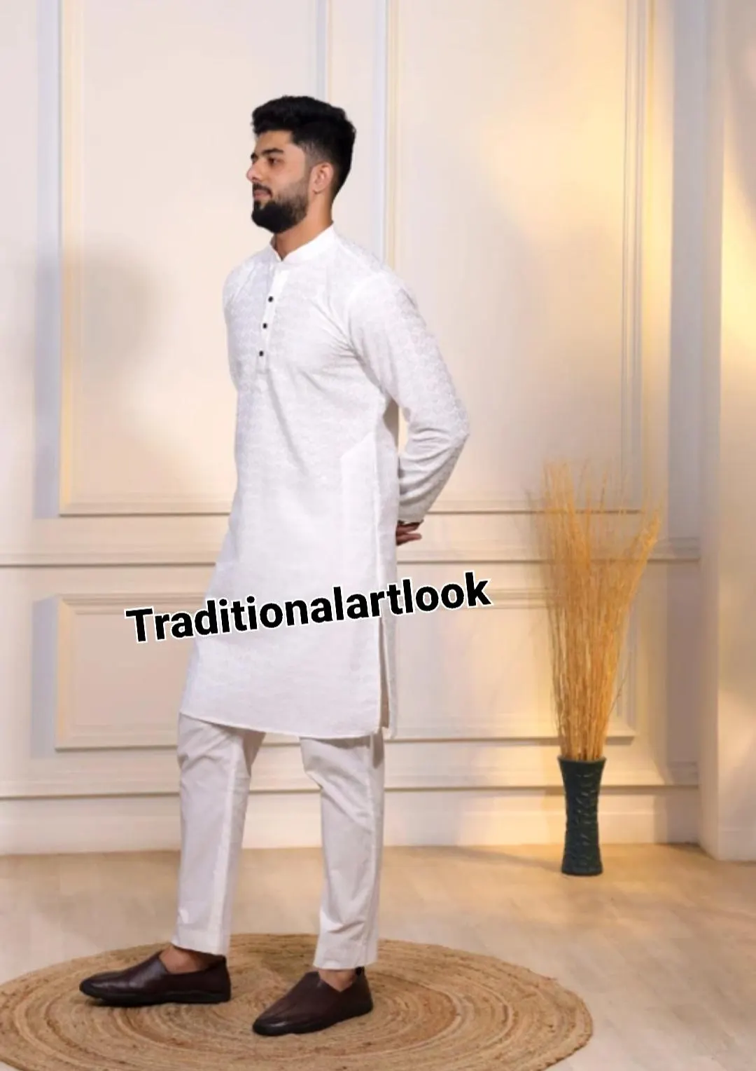 White color Chikankari kurta for men, Indian Wedding Outfit, Party wear Suit, - image 3