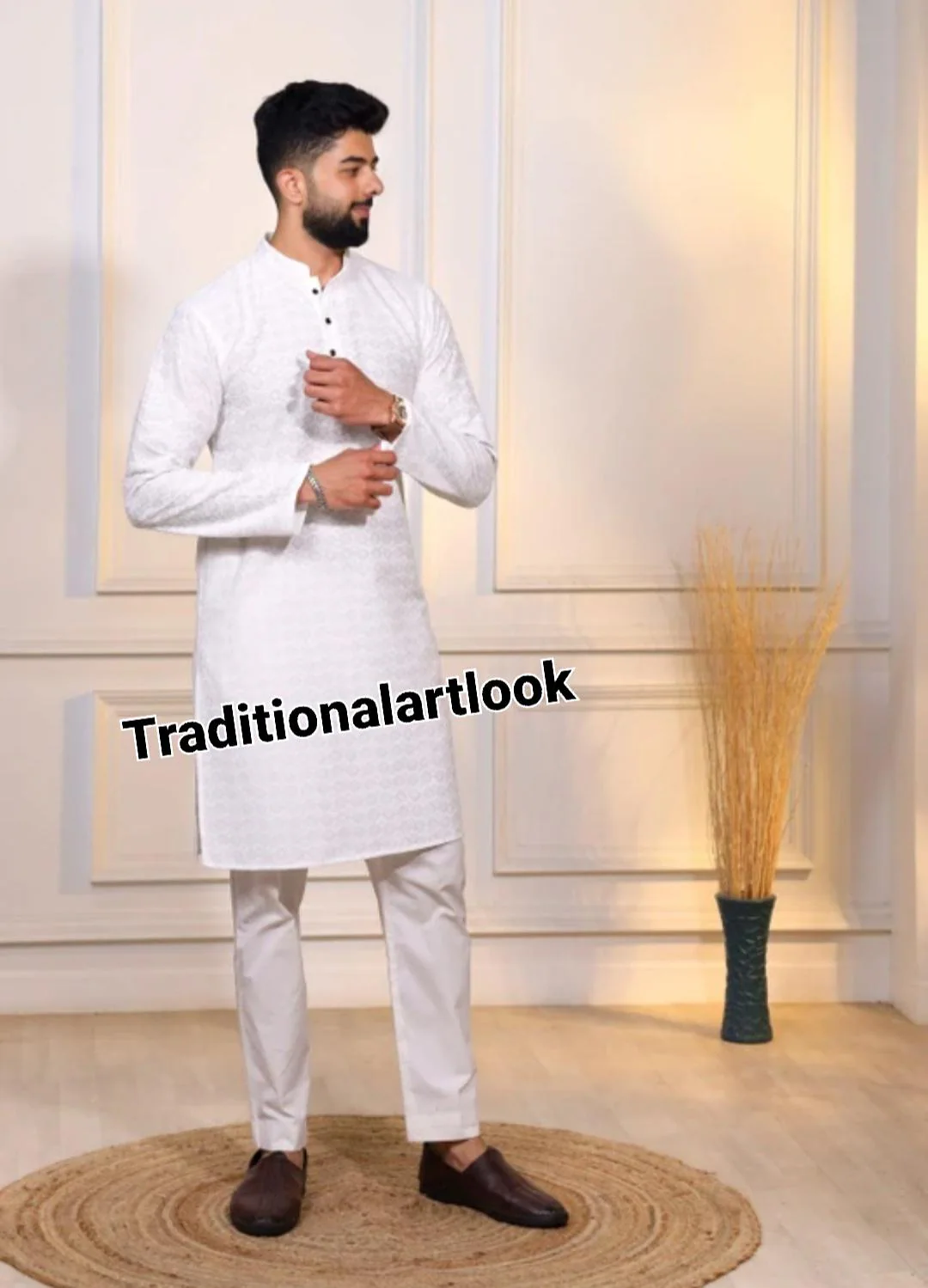 White color Chikankari kurta for men, Indian Wedding Outfit, Party wear Suit,