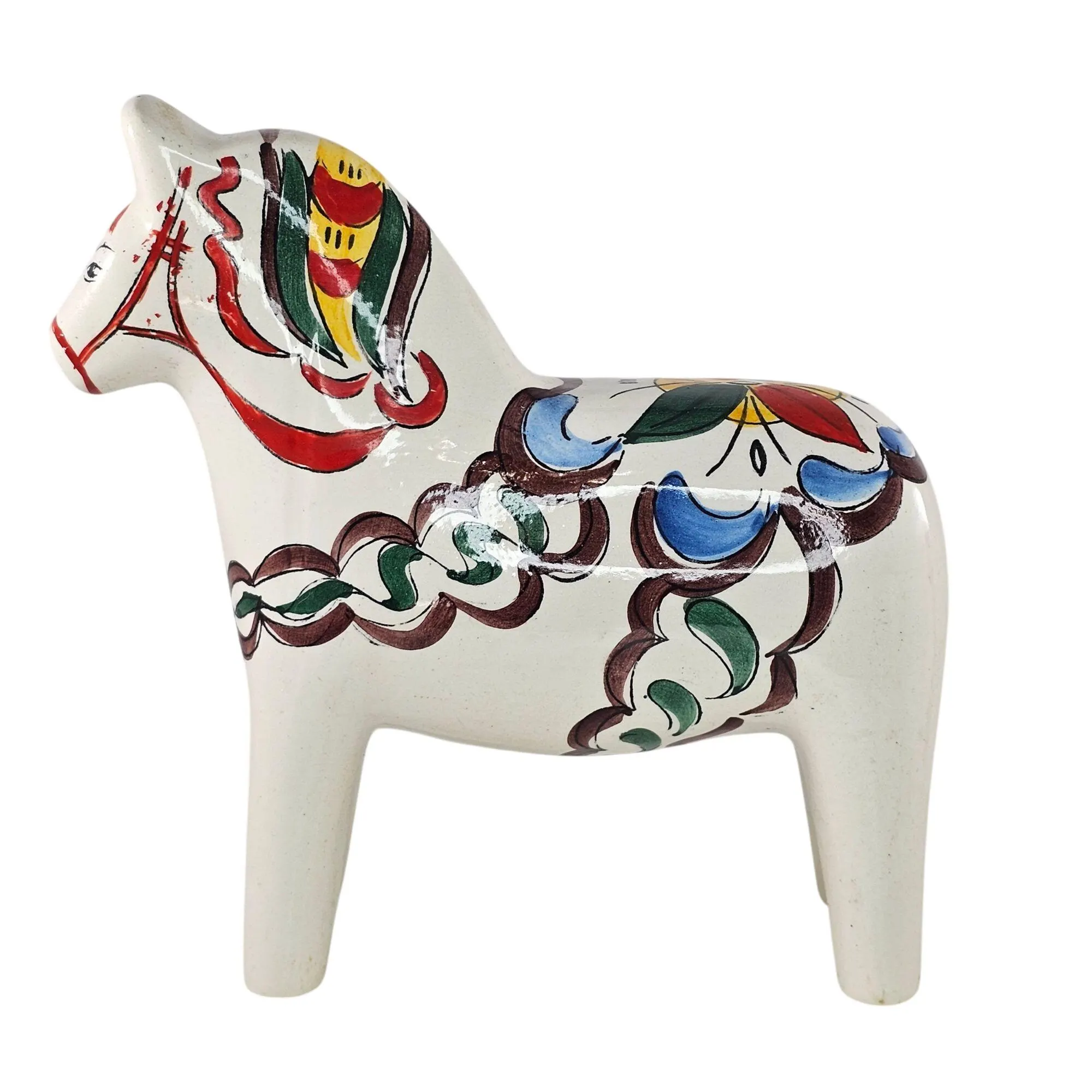Scandia Dala Horse Figurine Ceramic Hand Painted Brazil 6.5" Vintage 1970s