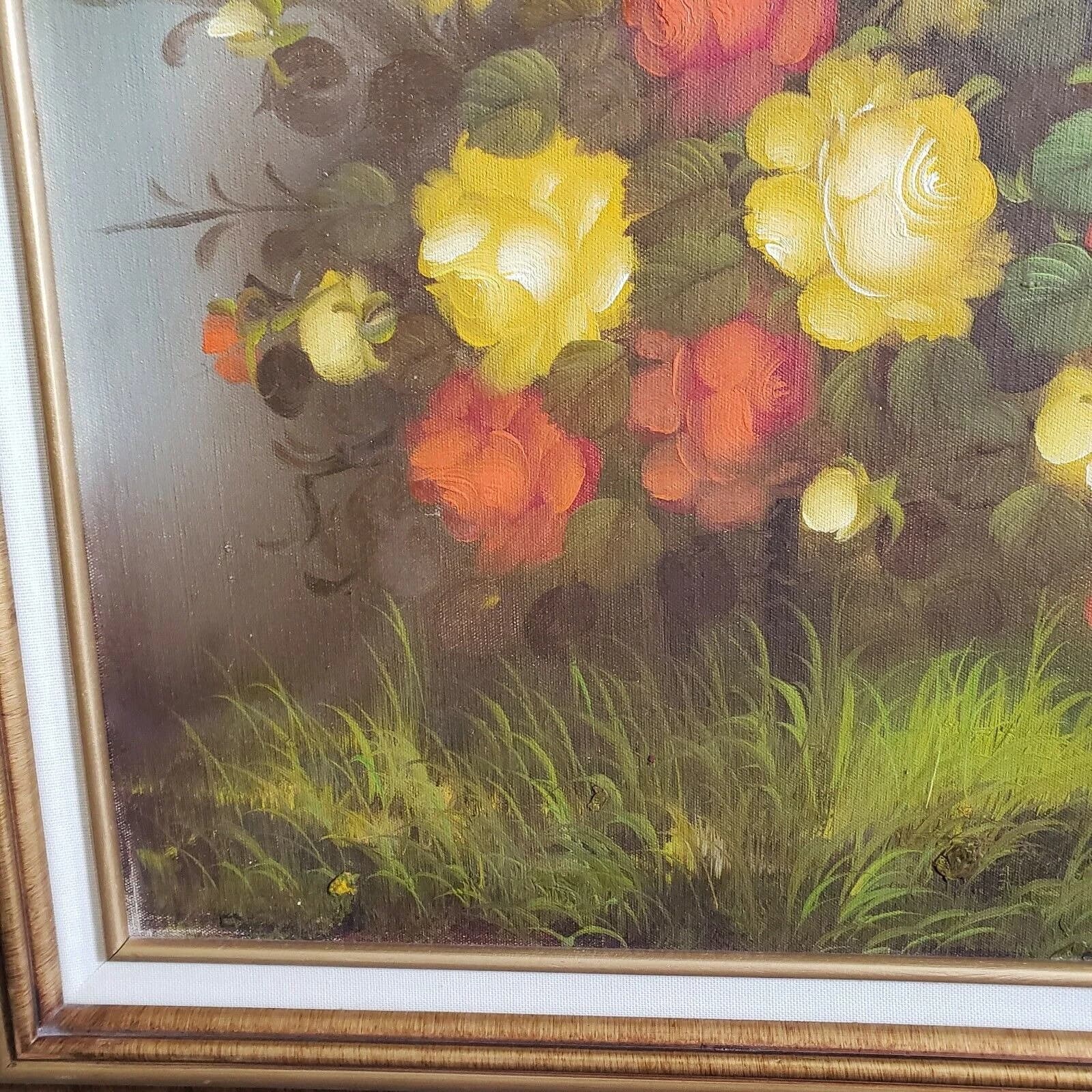 Original Medina Rose Bush Floral Flower Oil Painting Artist Signed Framed - image 4