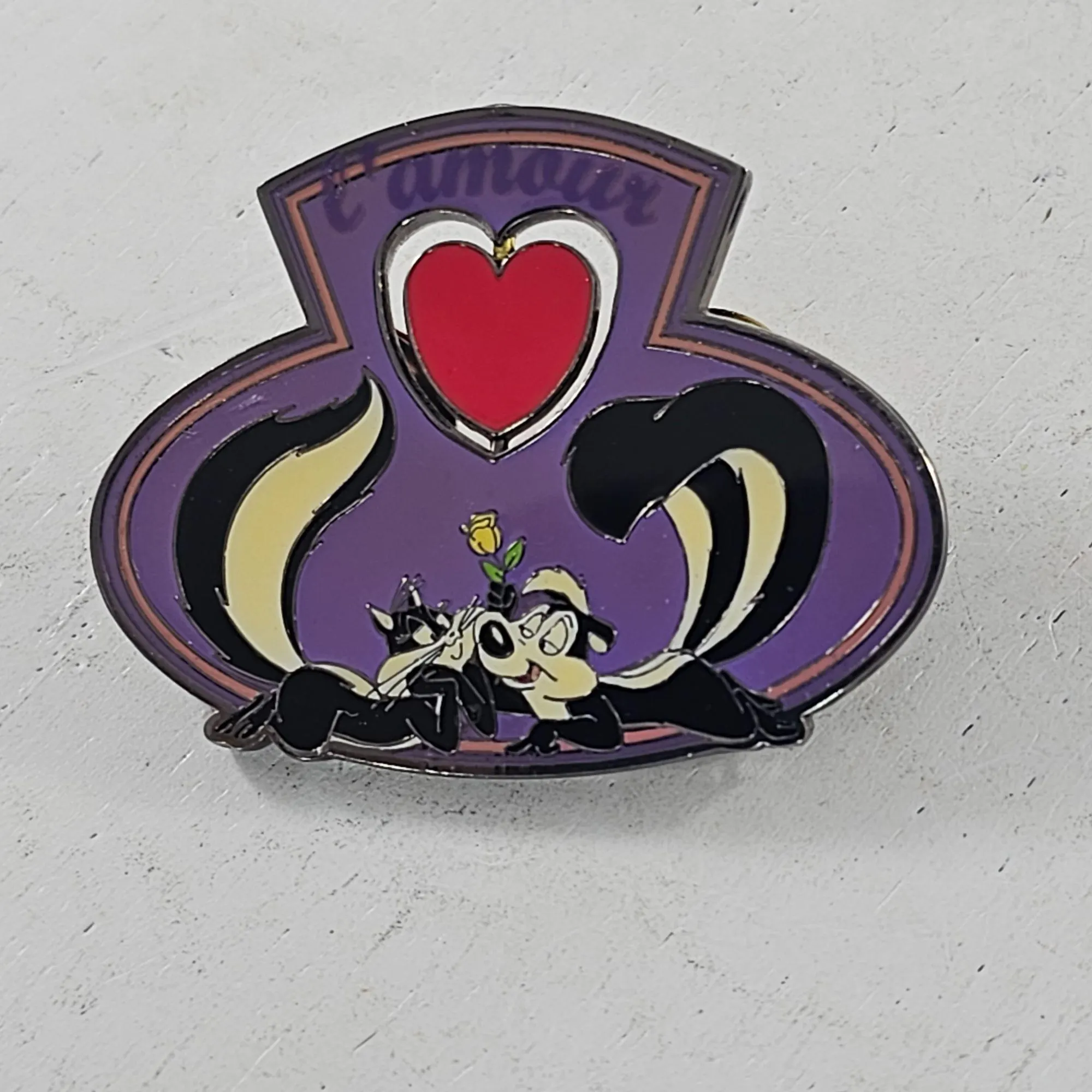 Looney Tunes Pepe Le Pew L'Amour Enamel Pin With Heart Design