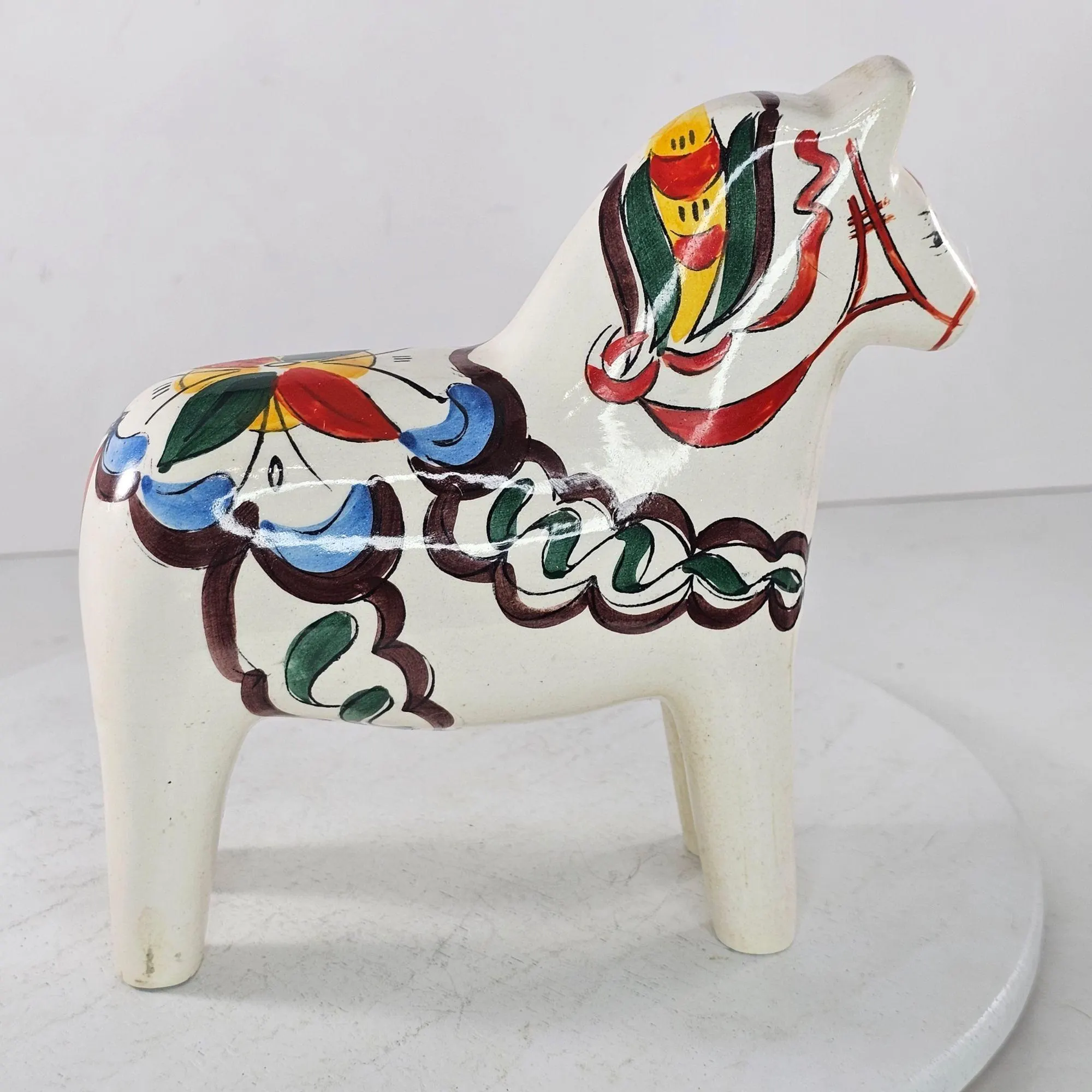 Scandia Dala Horse Figurine Ceramic Hand Painted Brazil 6.5" Vintage 1970s - image 5