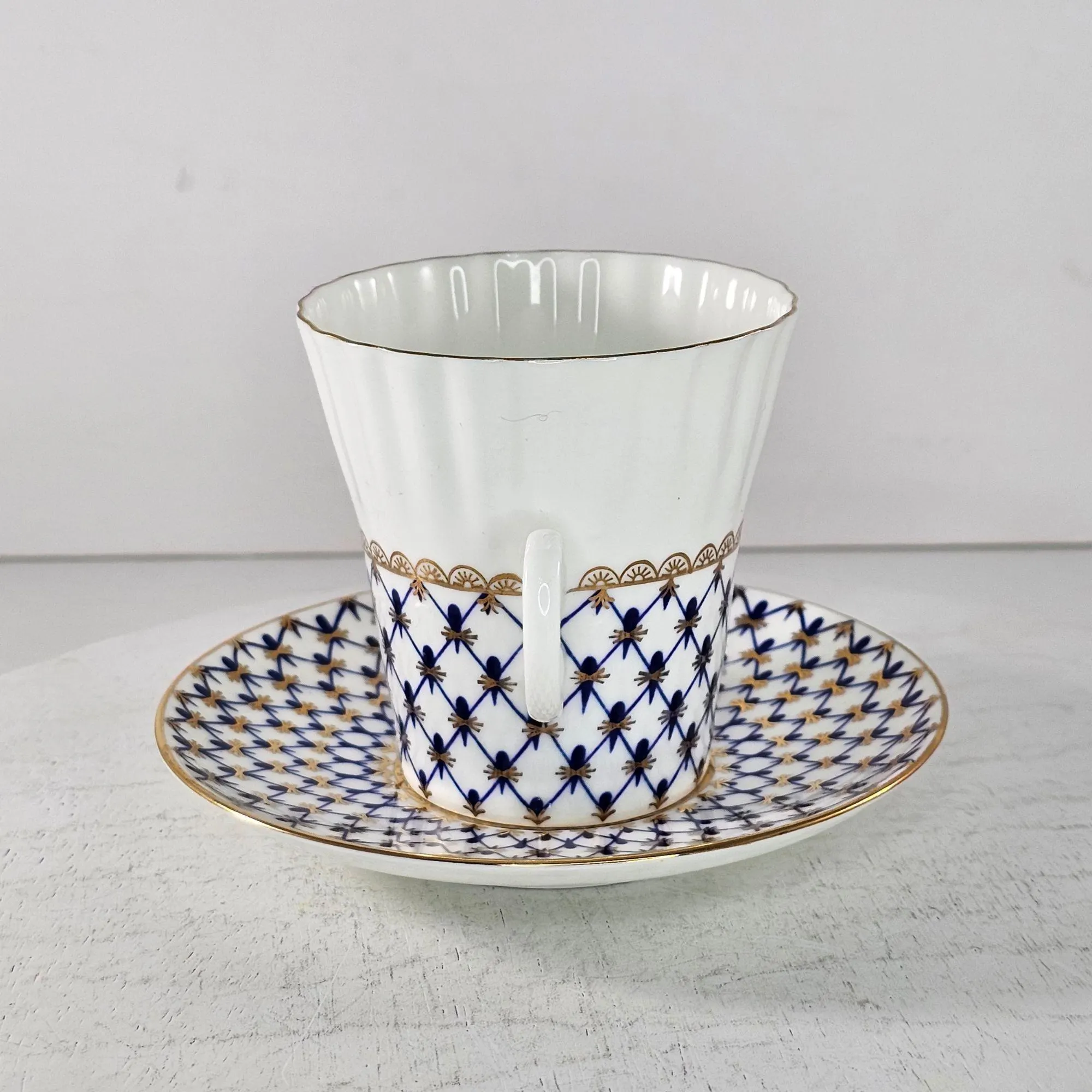 Imperial Lomonosov Vintage Cobalt Net Porcelain Espresso Coffee Tea Cup Saucer - image 5