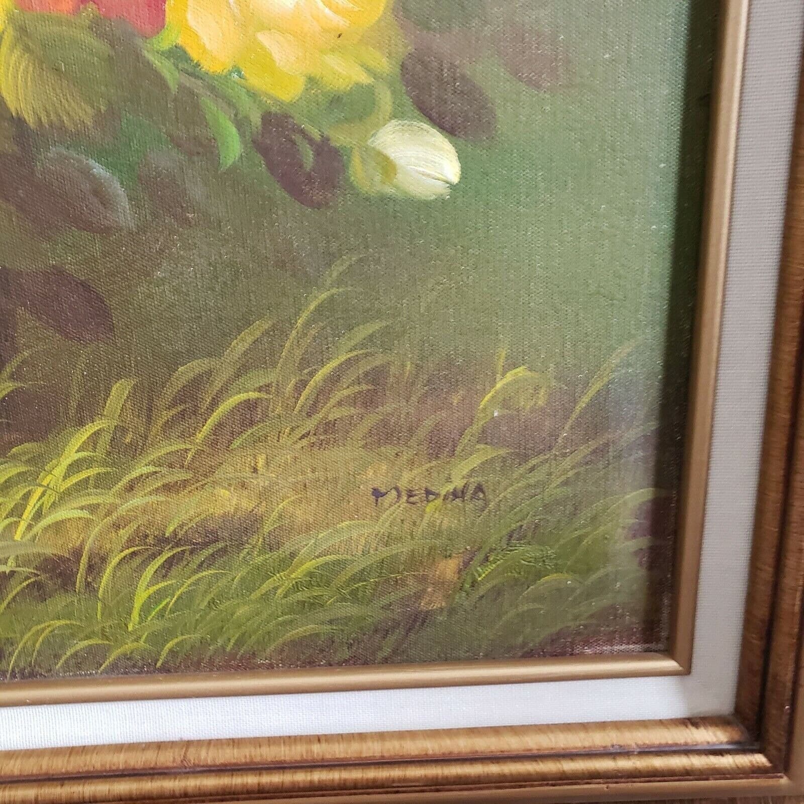 Original Medina Rose Bush Floral Flower Oil Painting Artist Signed Framed - image 5