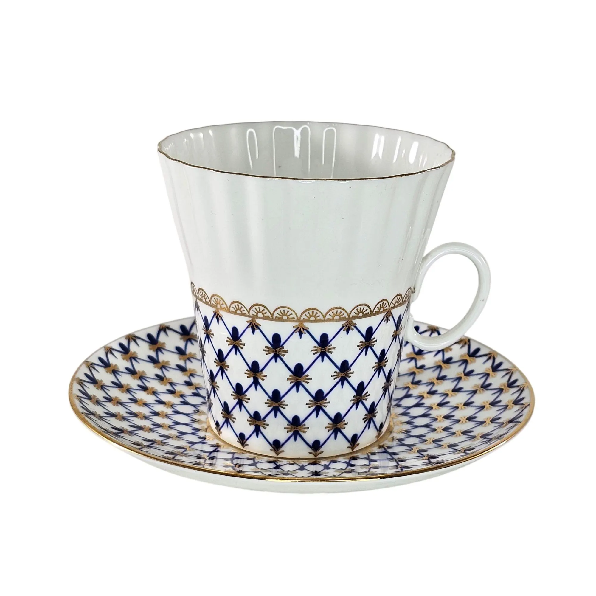 Imperial Lomonosov Vintage Cobalt Net Porcelain Espresso Coffee Tea Cup Saucer