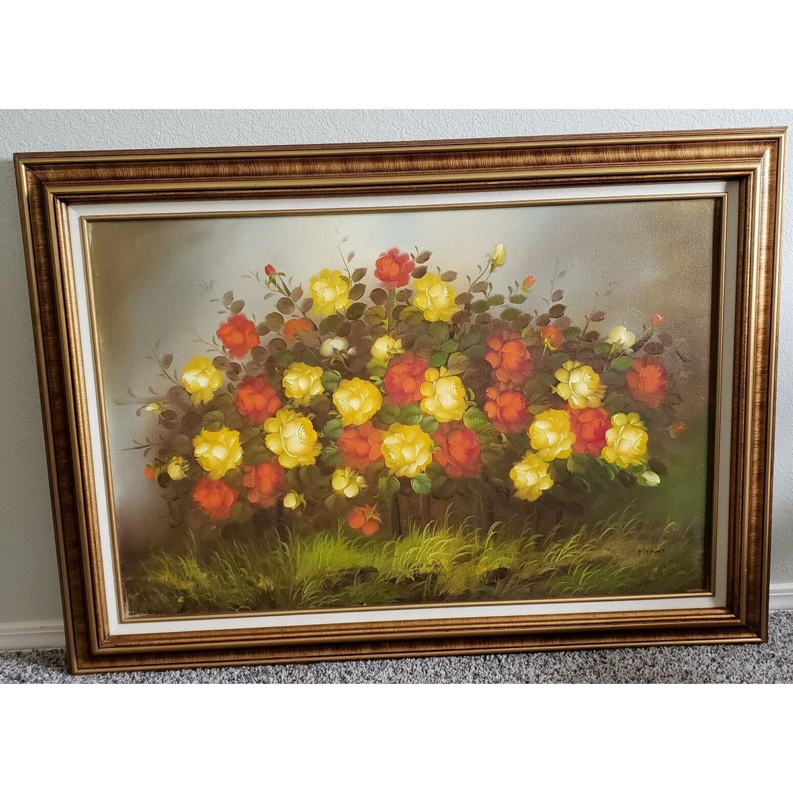Original Medina Rose Bush Floral Flower Oil Painting Artist Signed Framed - image 3