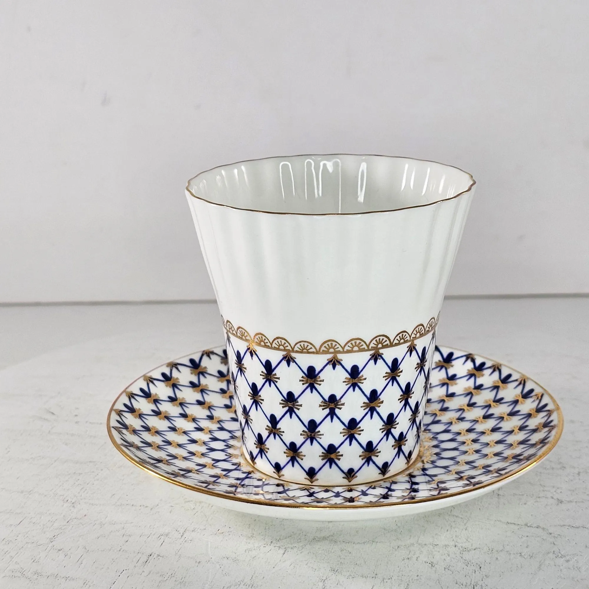 Imperial Lomonosov Vintage Cobalt Net Porcelain Espresso Coffee Tea Cup Saucer - image 3