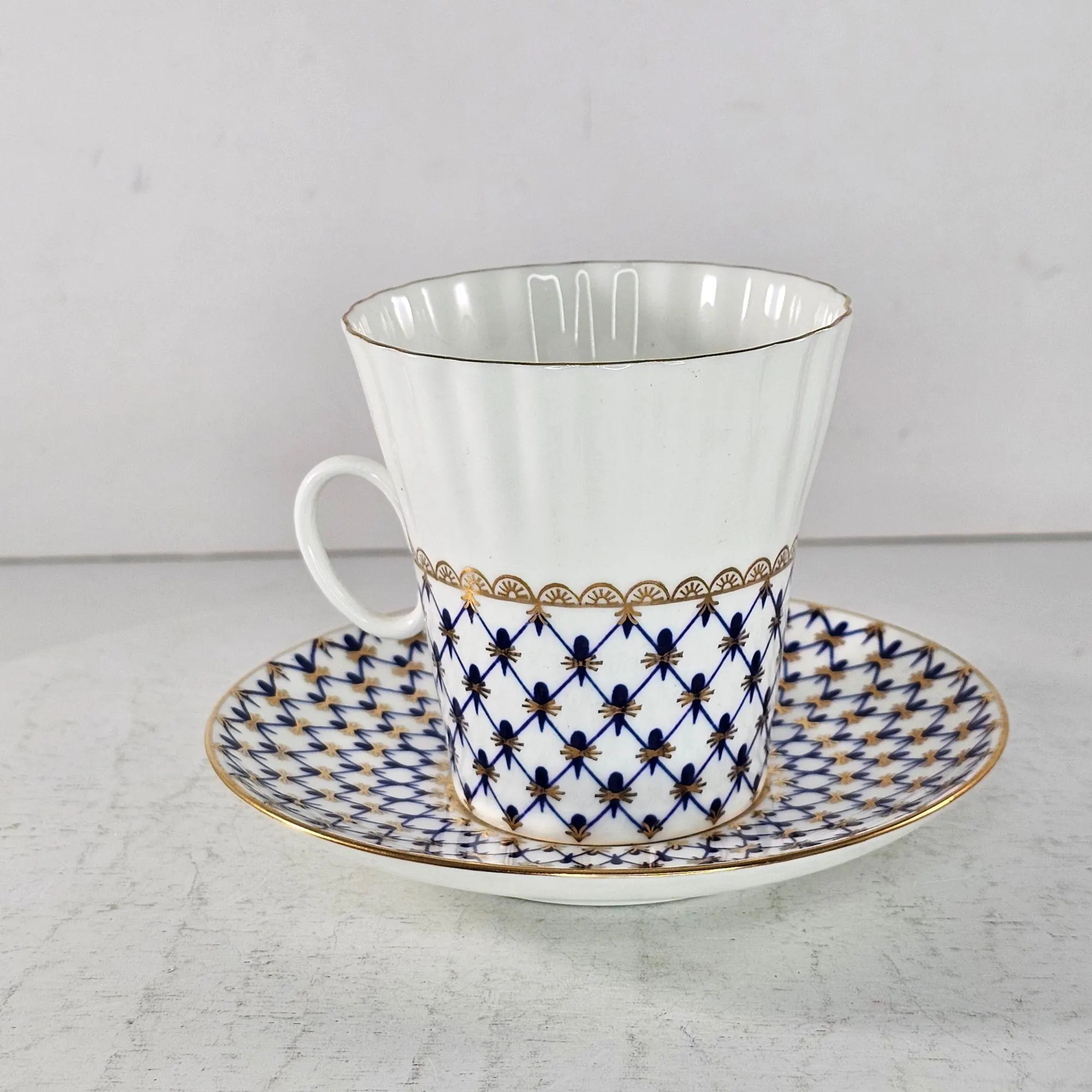 Imperial Lomonosov Vintage Cobalt Net Porcelain Espresso Coffee Tea Cup Saucer - image 4