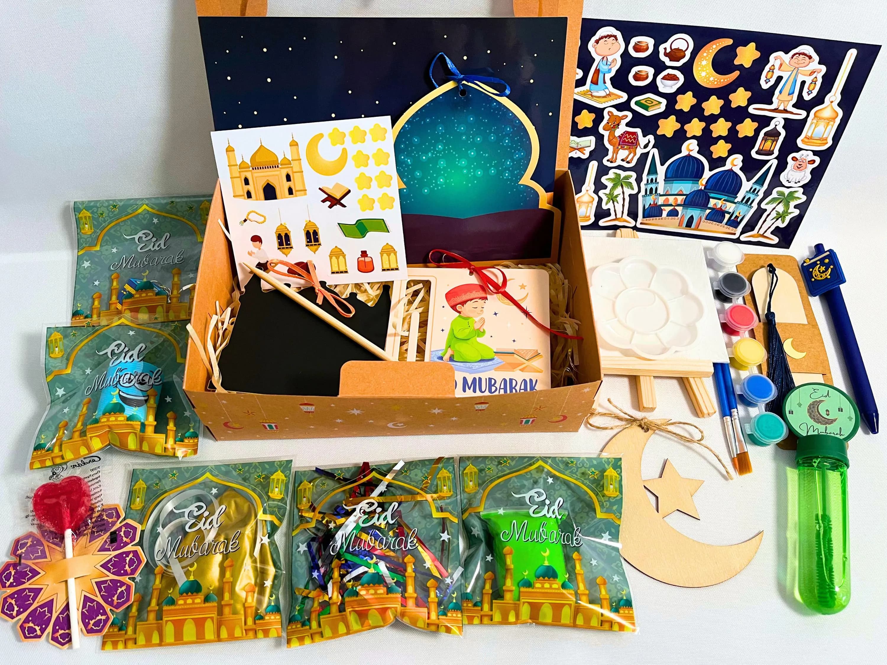 Personalized Eid Mubarak Gift Box for Boys: Toys, Treats & Painting Set