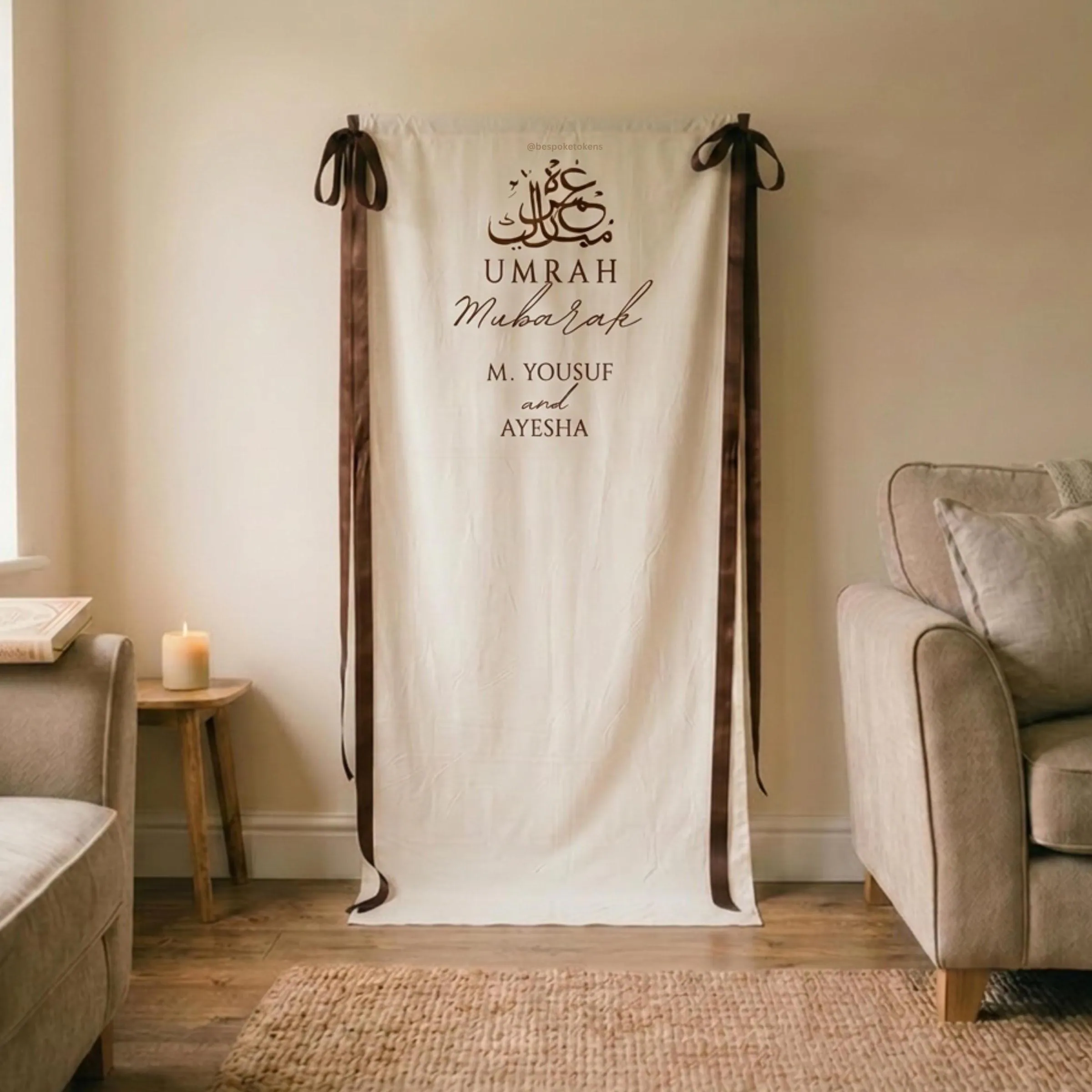 Umrah Mubarak Arabic Calligraphy - Iron on Vinyl Sticker Decal - Elegant design with Custom names