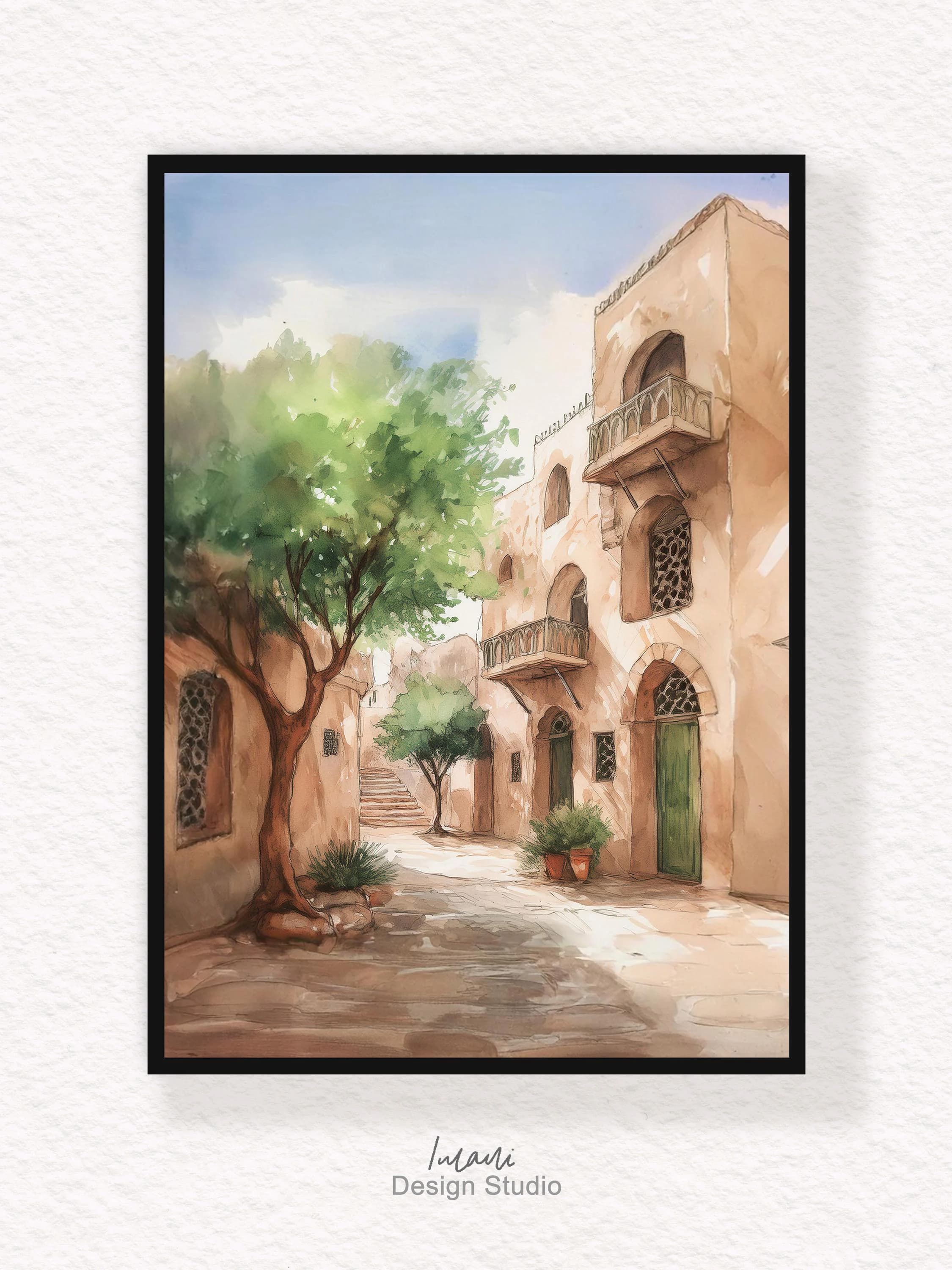 Islamic Palestine Wall Art Digital Print Palestine Streets Artwork For Living Room Muslim Art Poster Gaza Watercolour Painting Islamic Gift