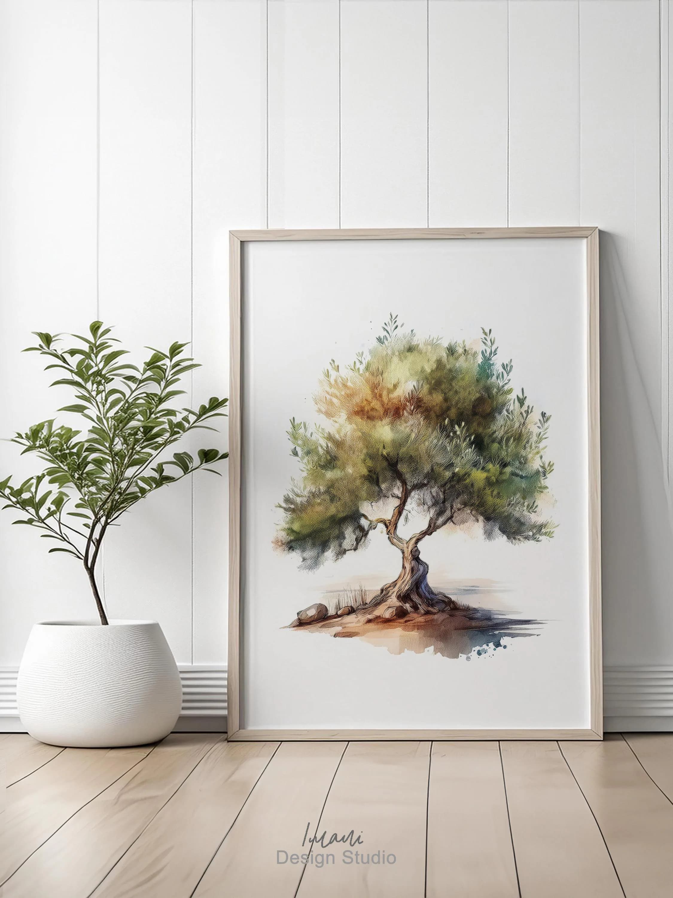 Islamic Palestine Wall Art Digital Print Palestine Olive Tree Artwork For Living Room Muslim Art Poster Watercolour Painting Islamic Gift