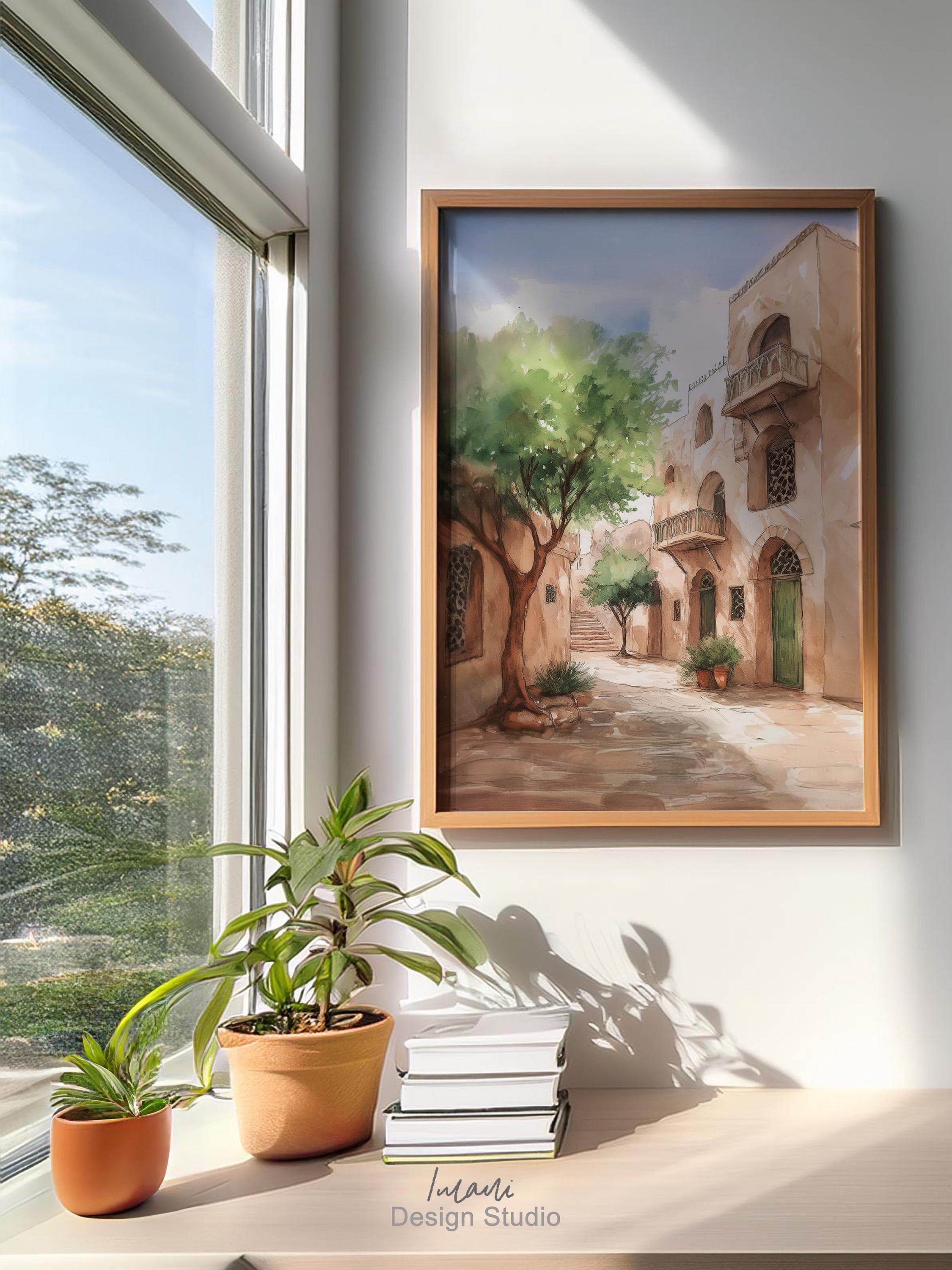 Islamic Palestine Wall Art Digital Print Palestine Streets Artwork For Living Room Muslim Art Poster Gaza Watercolour Painting Islamic Gift