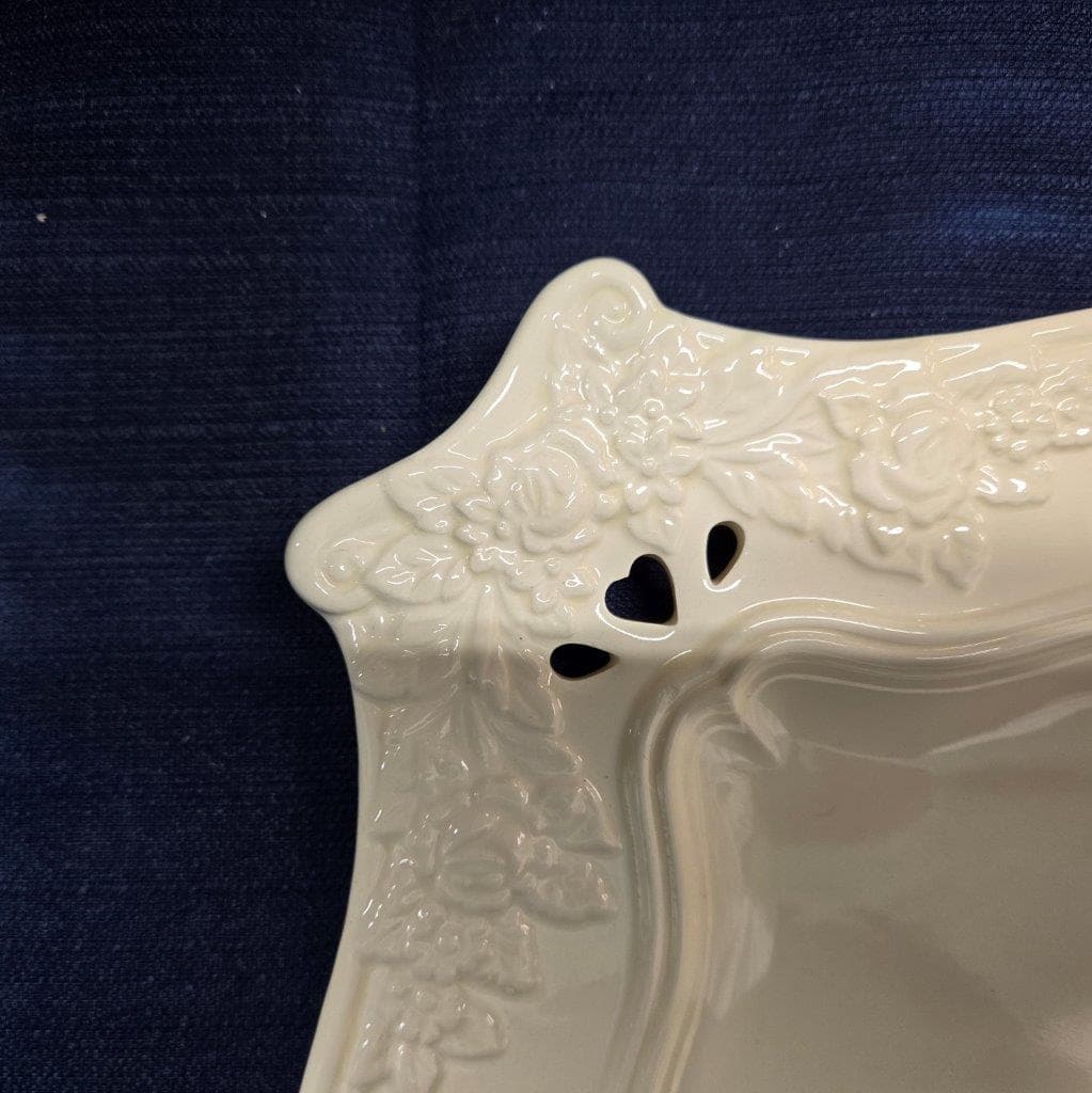 White Square Lace Etched Plate – European Elegant Dish – Ornate Plate with Detailed Design - image 4