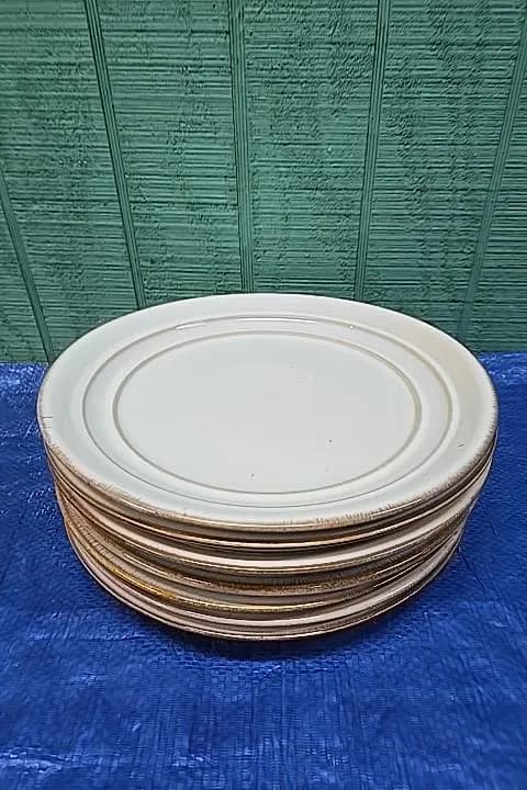 Set of 7 Tan Beige Dinner Plates - Stoneware and Dinnerware