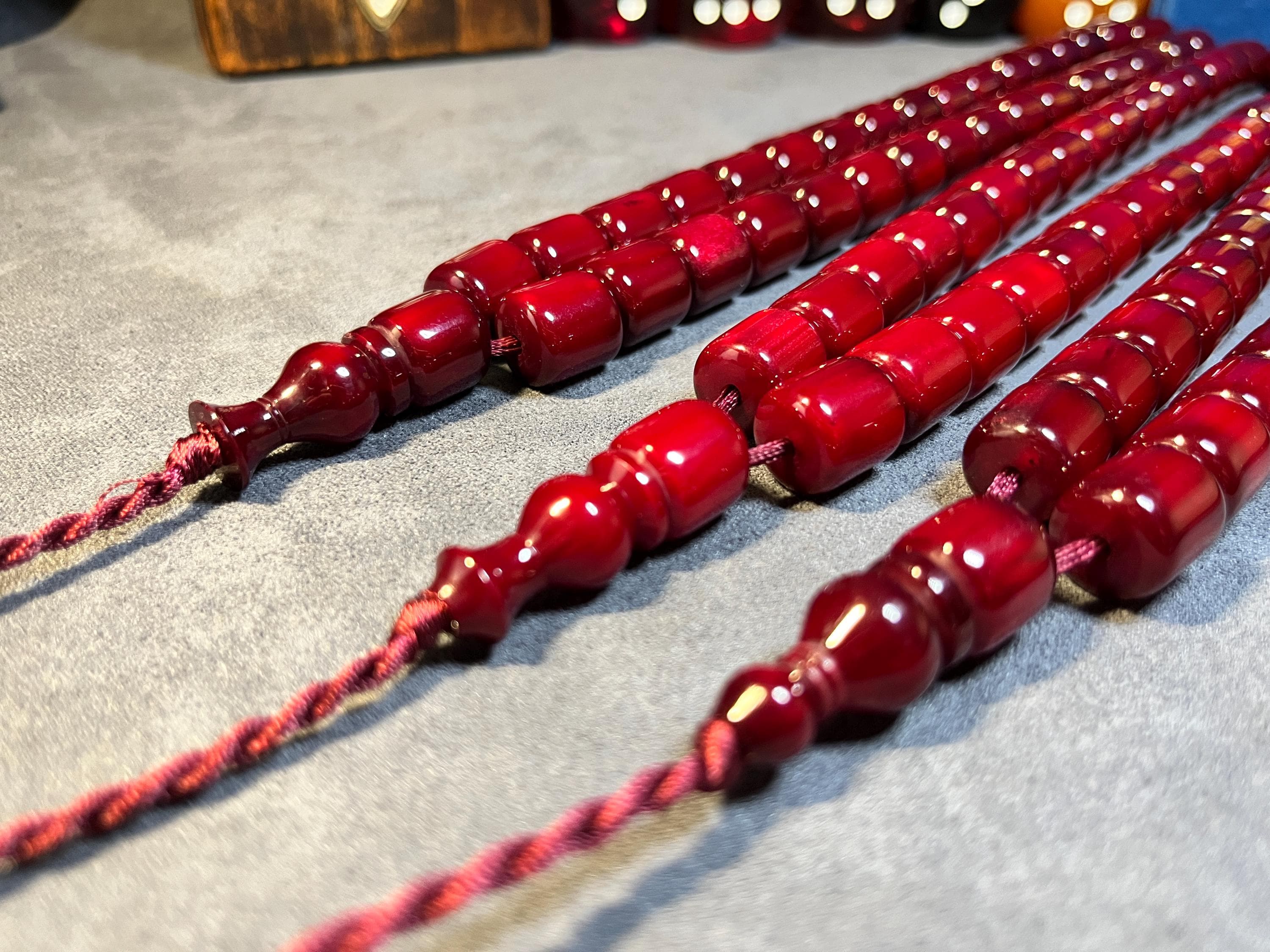 Faturan Style Cherry Prayer Beads, 33 Tasbeeh, Ottoman Misbaha, New Bakelite (14-13.5mm) - image 5