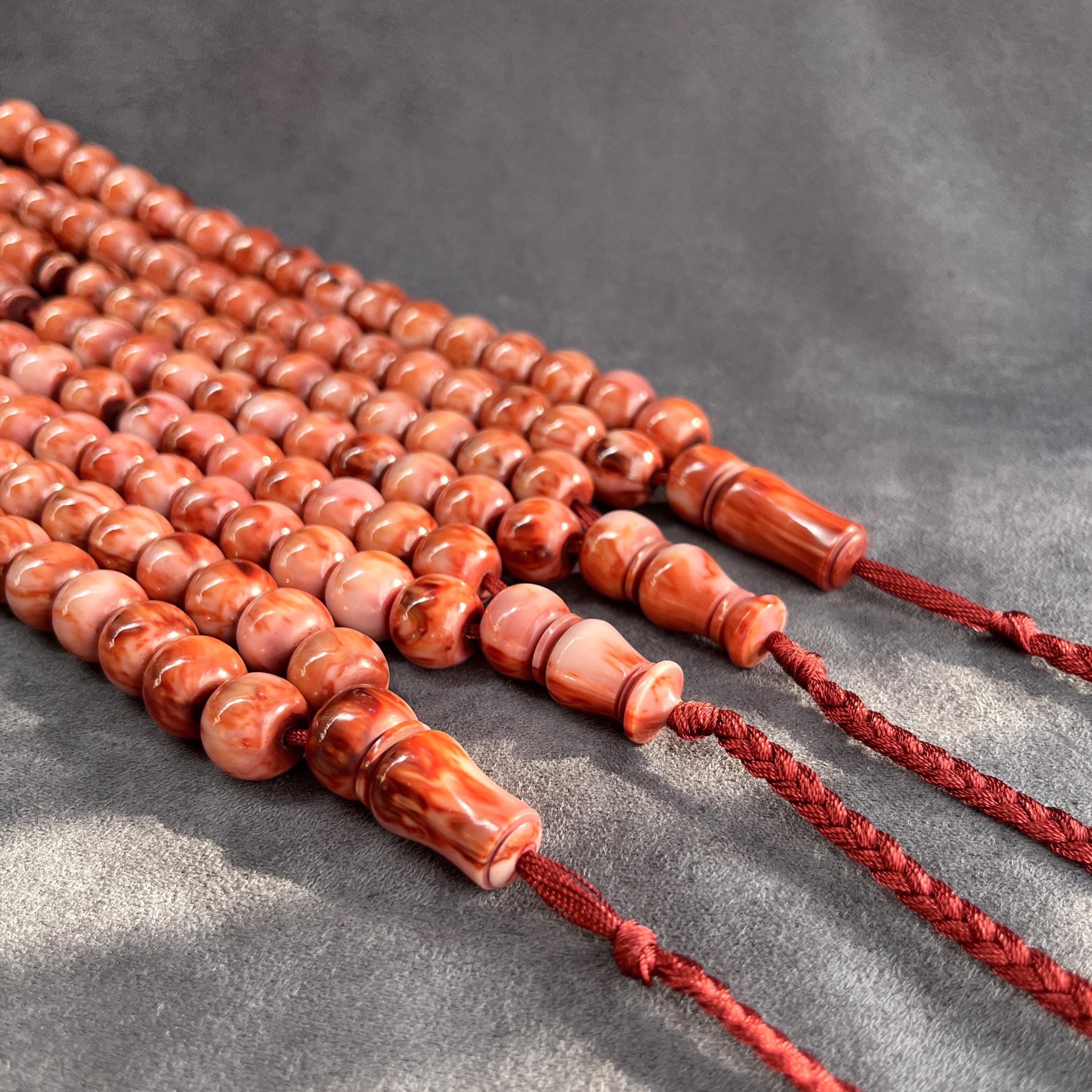 Ottoman Bakelite Misbaha: Brown & Red Prayer Beads, Handmade Islamic Gift - image 5