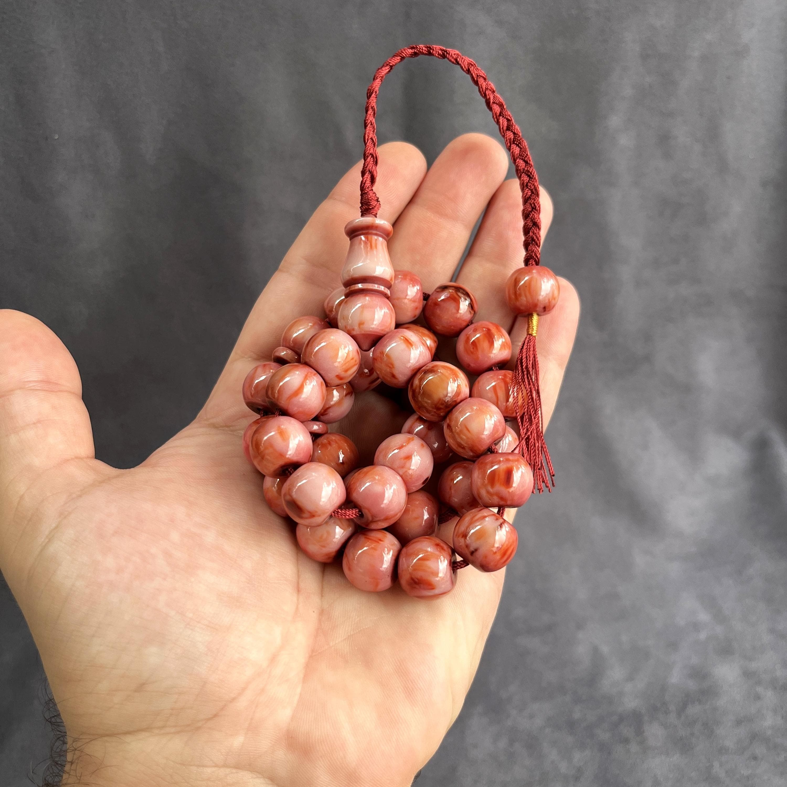 Ottoman Bakelite Misbaha: Brown & Red Prayer Beads, Handmade Islamic Gift - image 4