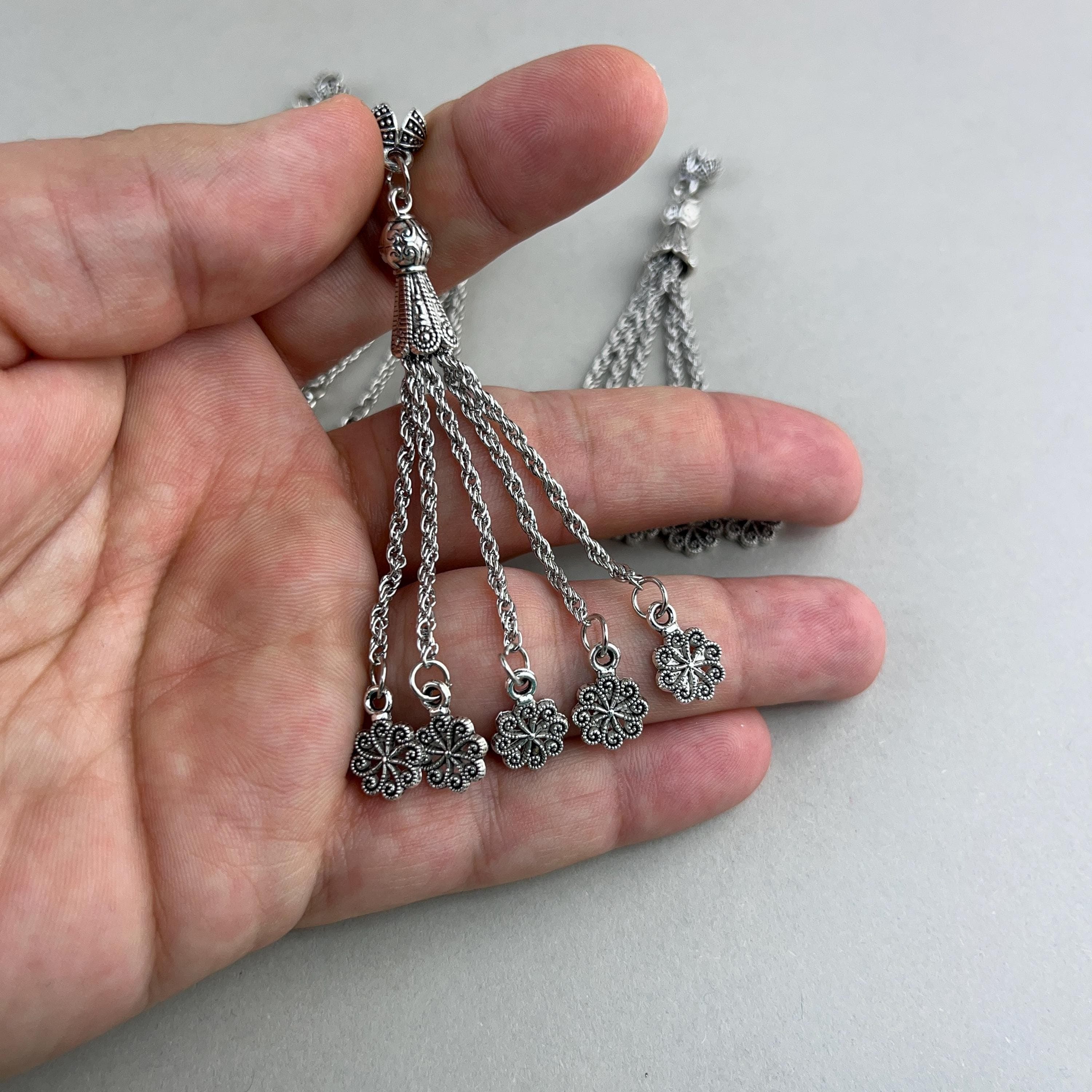 Metal Rosary Tassel: Flower Tip Dangles, Prayer Bead Accessory - image 4