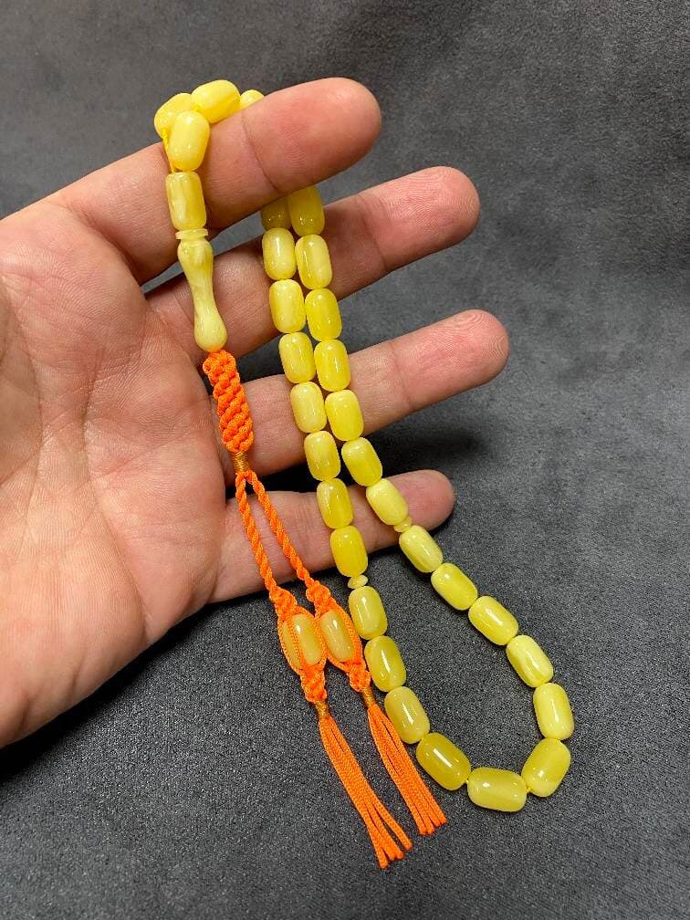 Yellow Beirut Resin Muslim Rosary: 33-Bead Islamic Prayer Beads, Worry Beads, Ramadan Eid Gift, - image 3