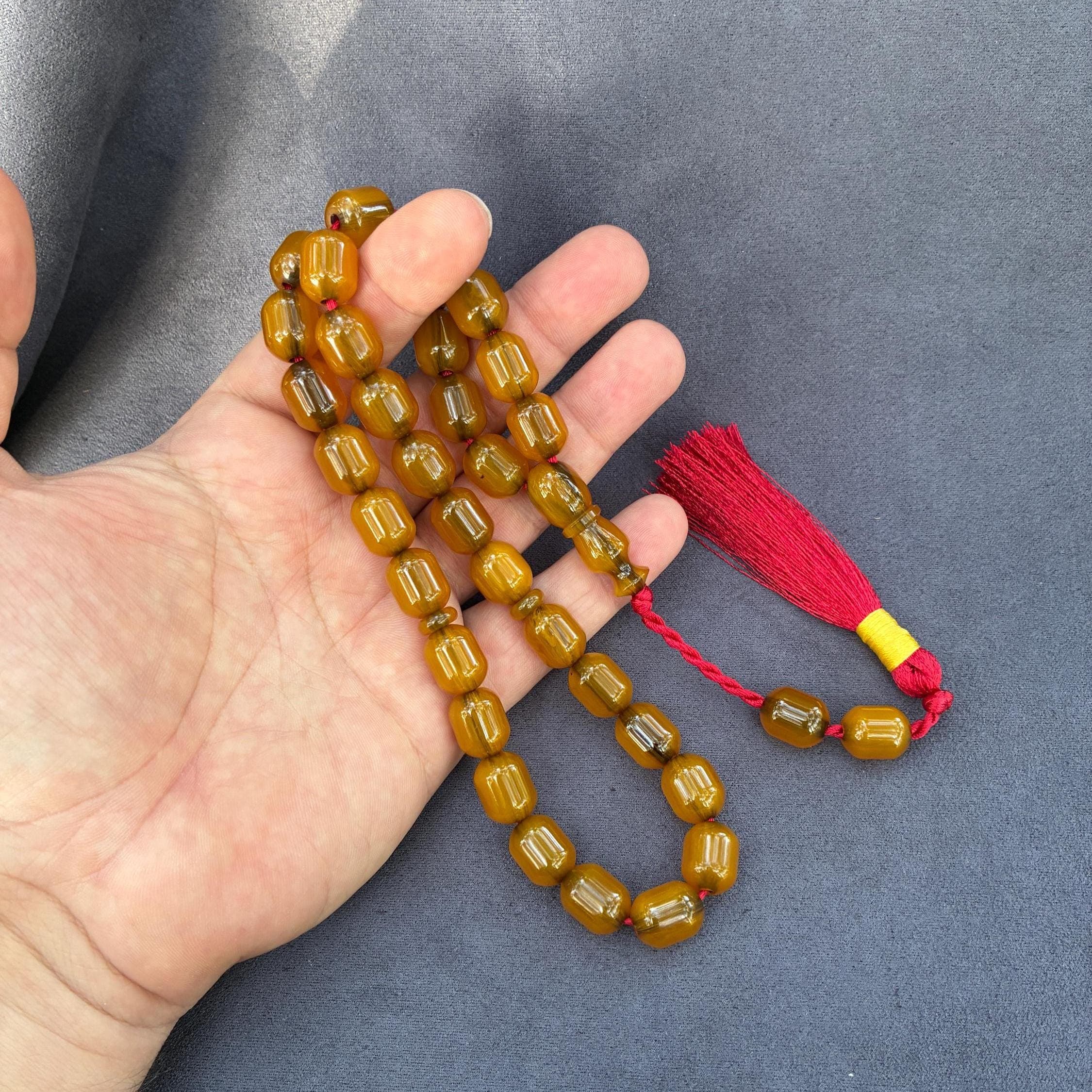 Yellow Faturan Prayer Beads, 33 Bead Ottoman Tasbeeh, New Bakelite Dhikr Beads
