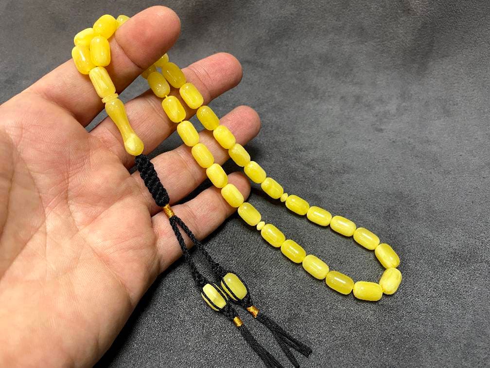 33 Beads Rosary, Yellow Beirut Resin, Muslim Prayer Beads, Misbaha, Komboloi - image 5